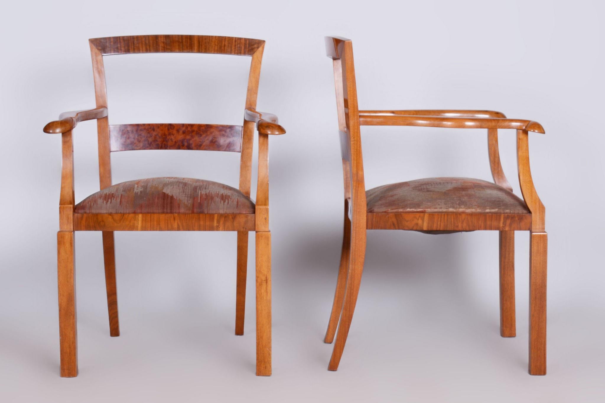 Art Deco Pair of Brown ArtDeco Beech Armchairs, 1920s, Original Upholstery For Sale