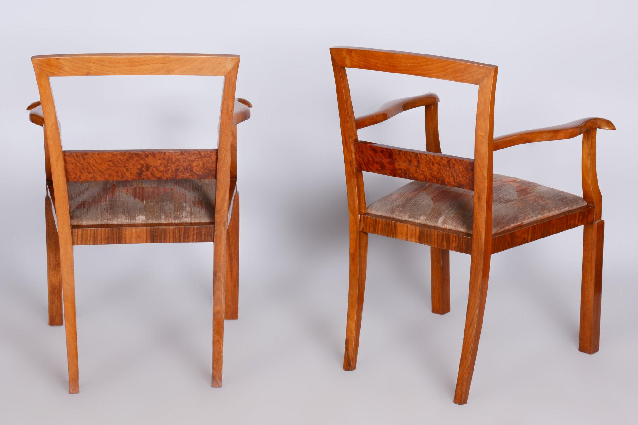 20th Century Pair of Brown ArtDeco Beech Armchairs, 1920s, Original Upholstery For Sale