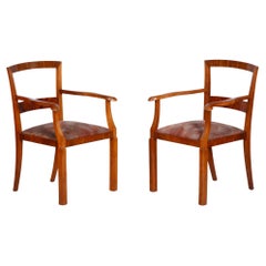 Pair of Brown ArtDeco Beech Armchairs, 1920s, Original Upholstery