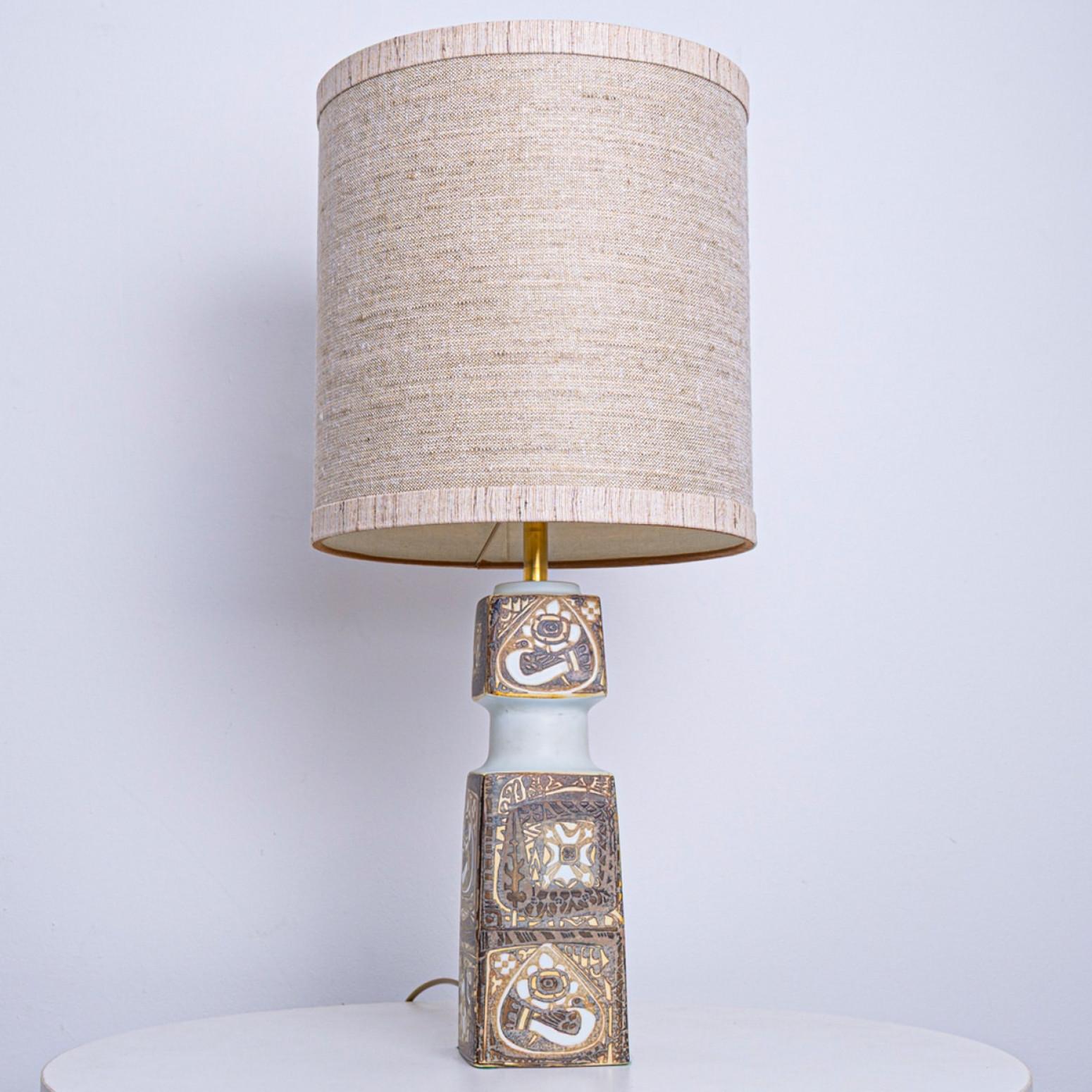 Pair of Brown Beige Ceramic Floor Table Lamp, Lampshade by R. Houben For Sale 3