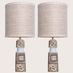 Pair of Brown Beige Ceramic Floor Table Lamp, Lampshade by R. Houben