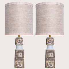 Pair of Brown Beige Ceramic Floor Table Lamp, Lampshade by R. Houben