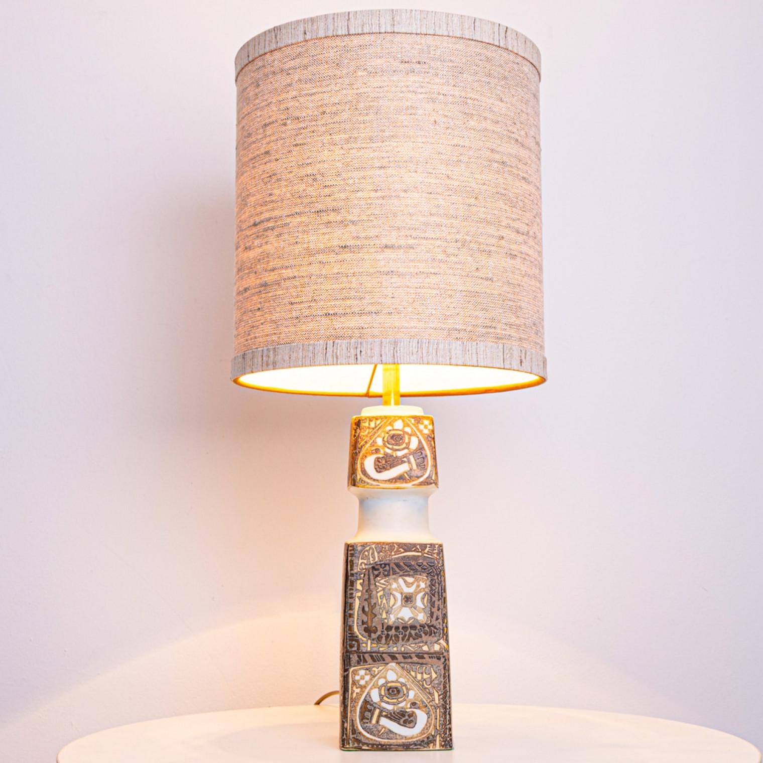 Other Pair of Brown Beige Ceramic Floor Table Lamp, Lampshade by R. Houben For Sale