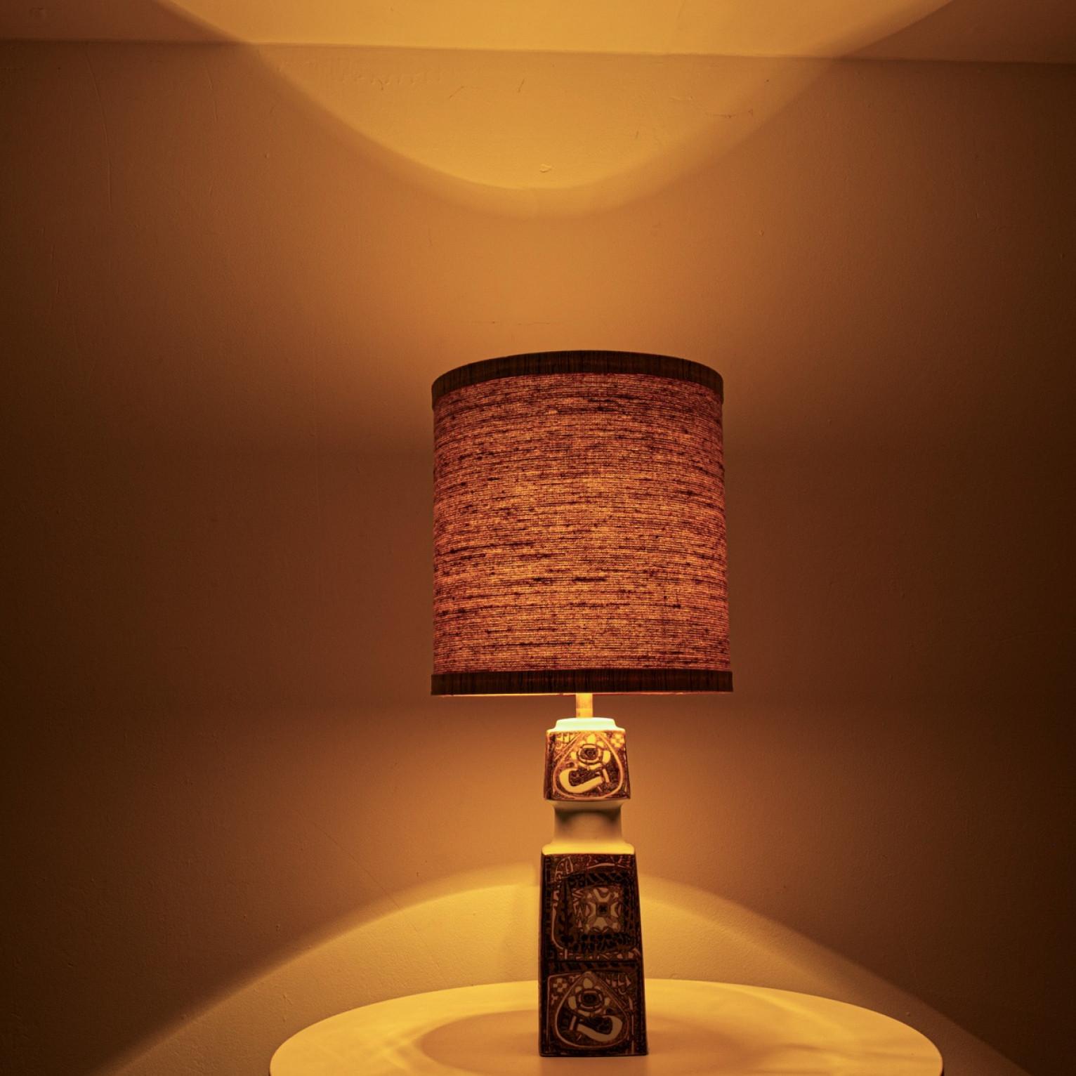 Mid-20th Century Pair of Brown Beige Ceramic Floor Table Lamp, Lampshade by R. Houben For Sale
