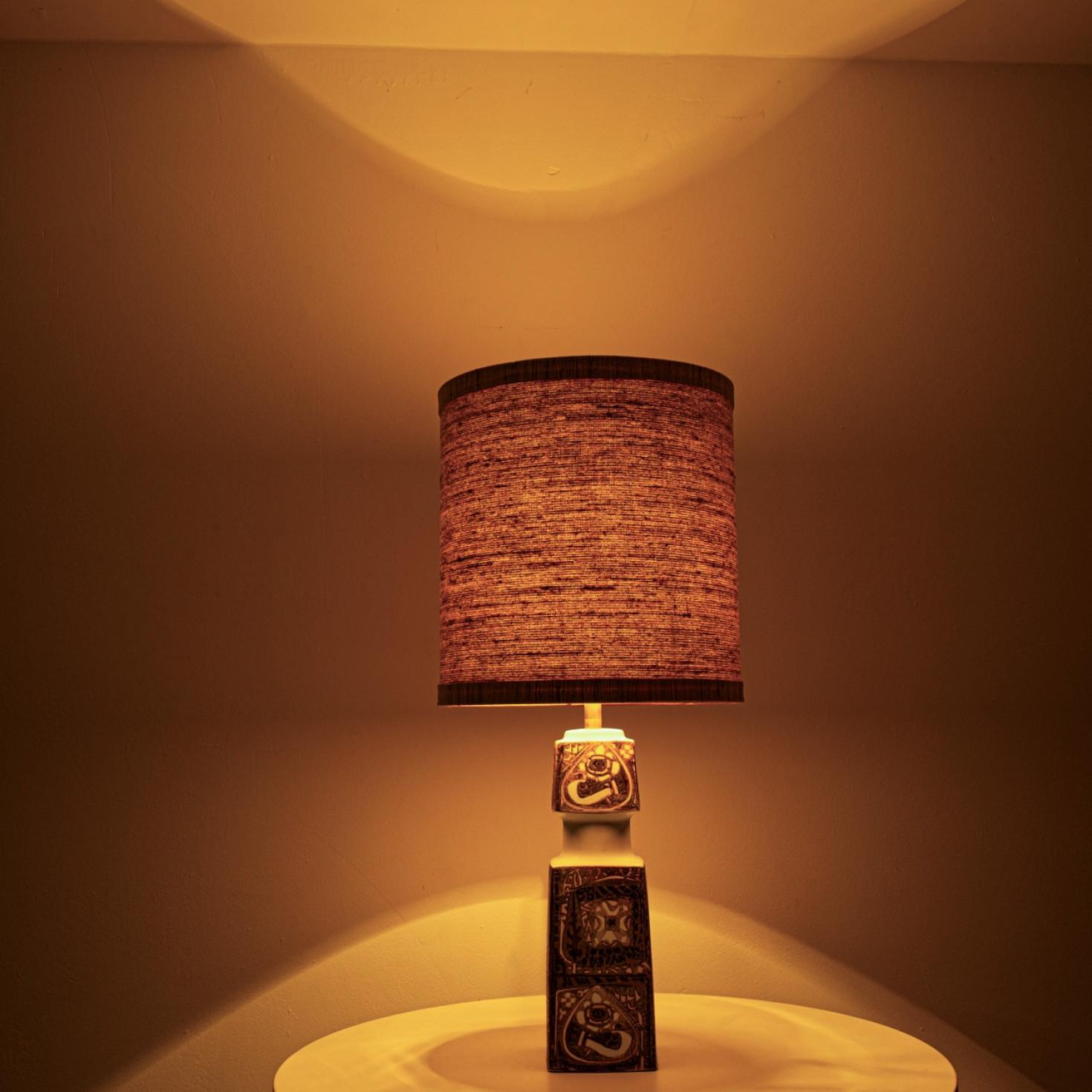 Mid-20th Century Pair of Brown Beige Ceramic Floor Table Lamp, Lampshade by R. Houben For Sale
