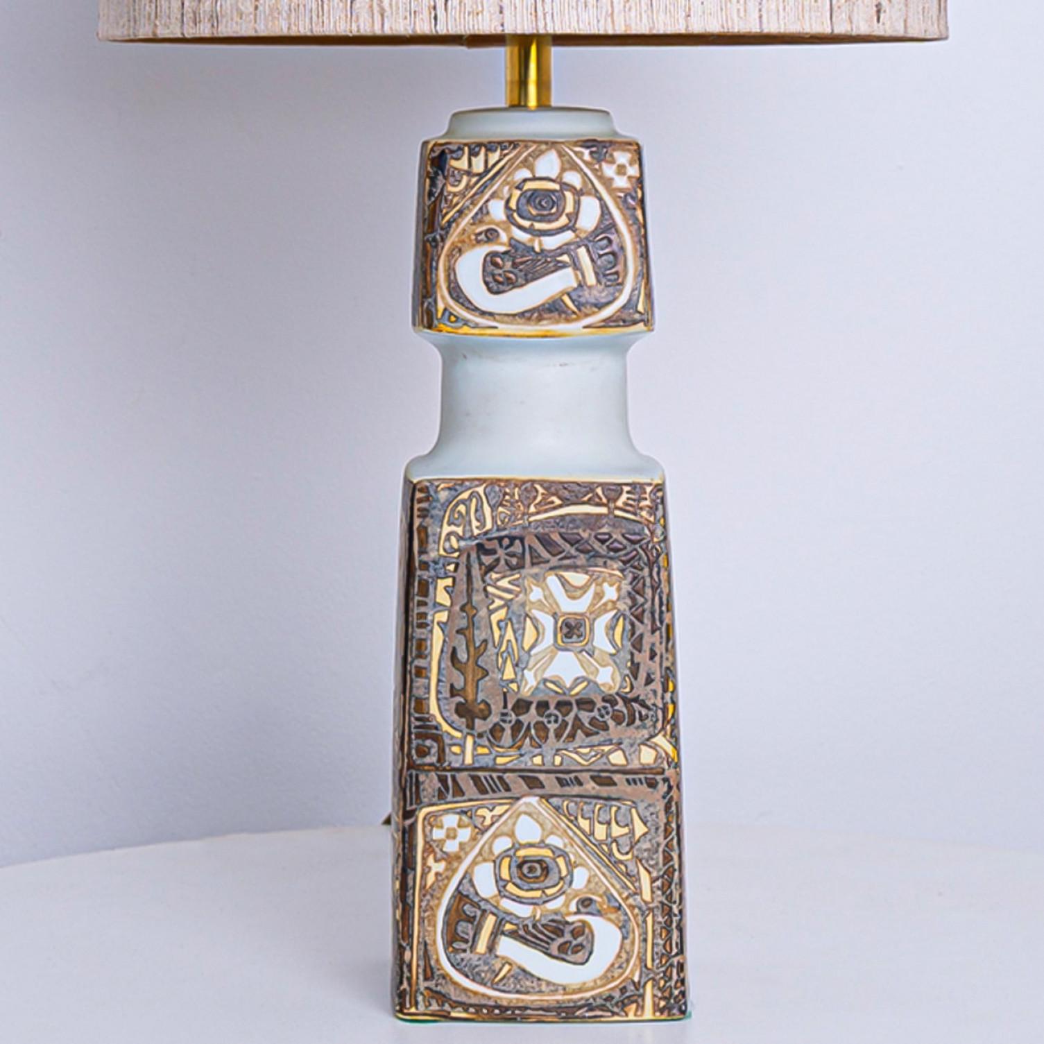 Pair of Brown Beige Ceramic Floor Table Lamp, Lampshade by R. Houben For Sale 1
