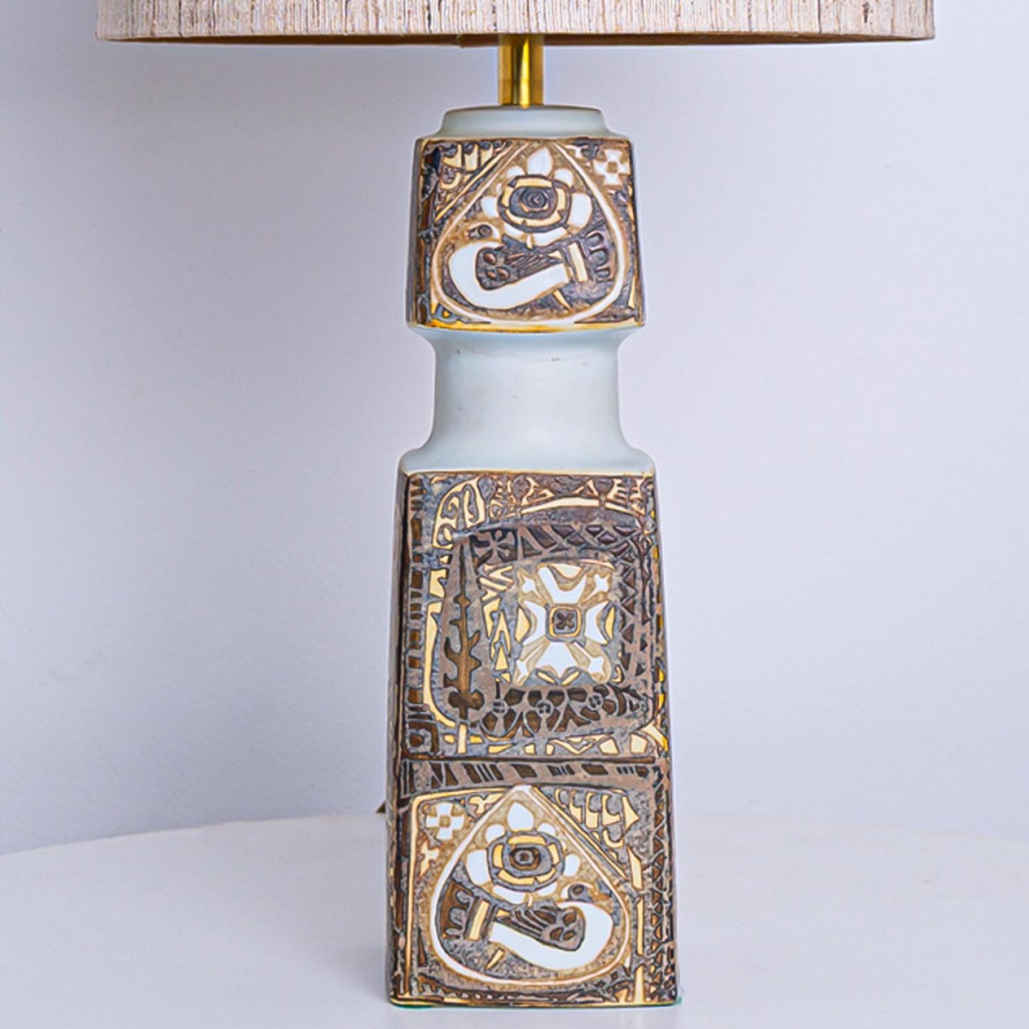 Pair of Brown Beige Ceramic Floor Table Lamp, Lampshade by R. Houben For Sale 1