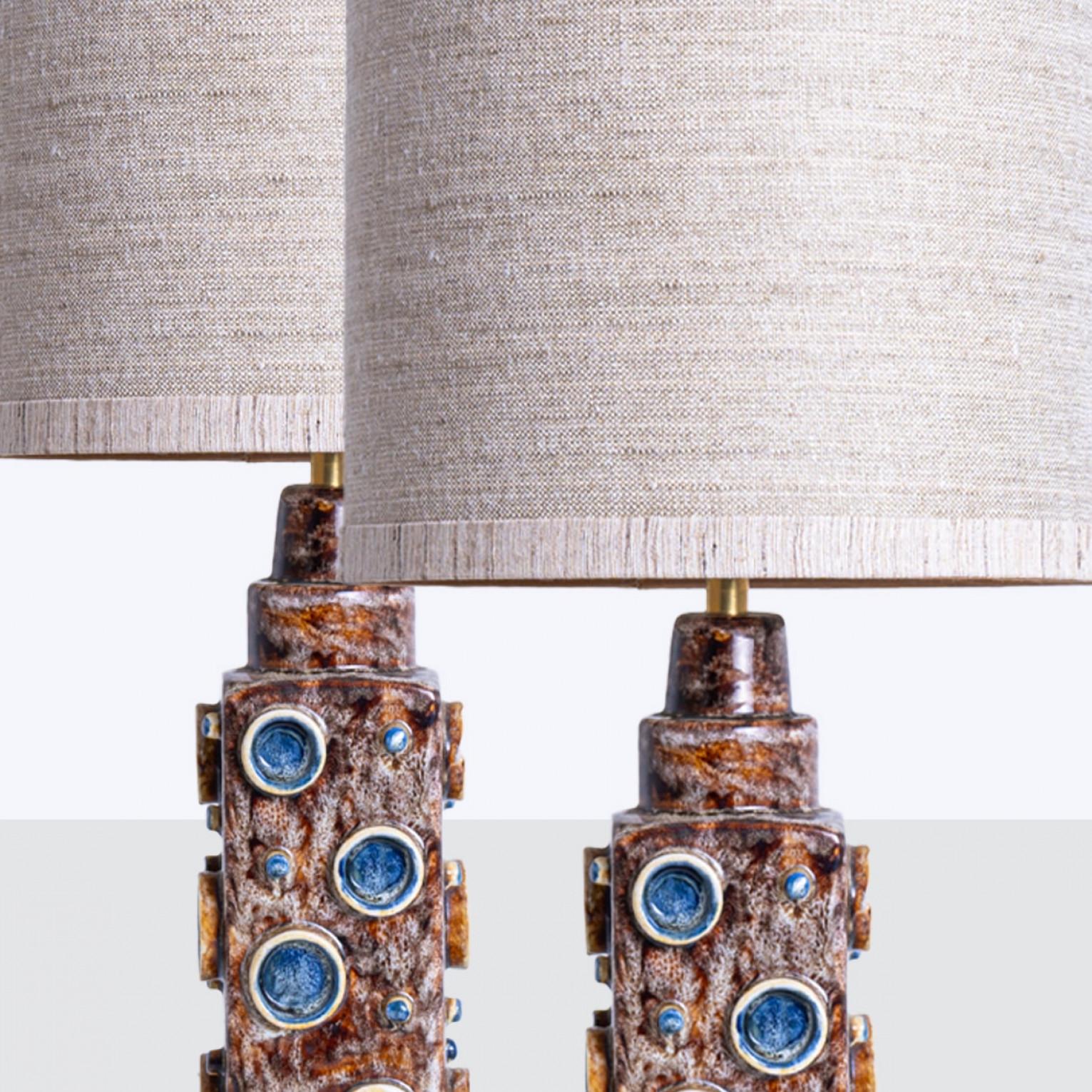 Pair of Brown Blue Soholm Lamps with Custom Lampshades René Houben, 1960s en venta 2