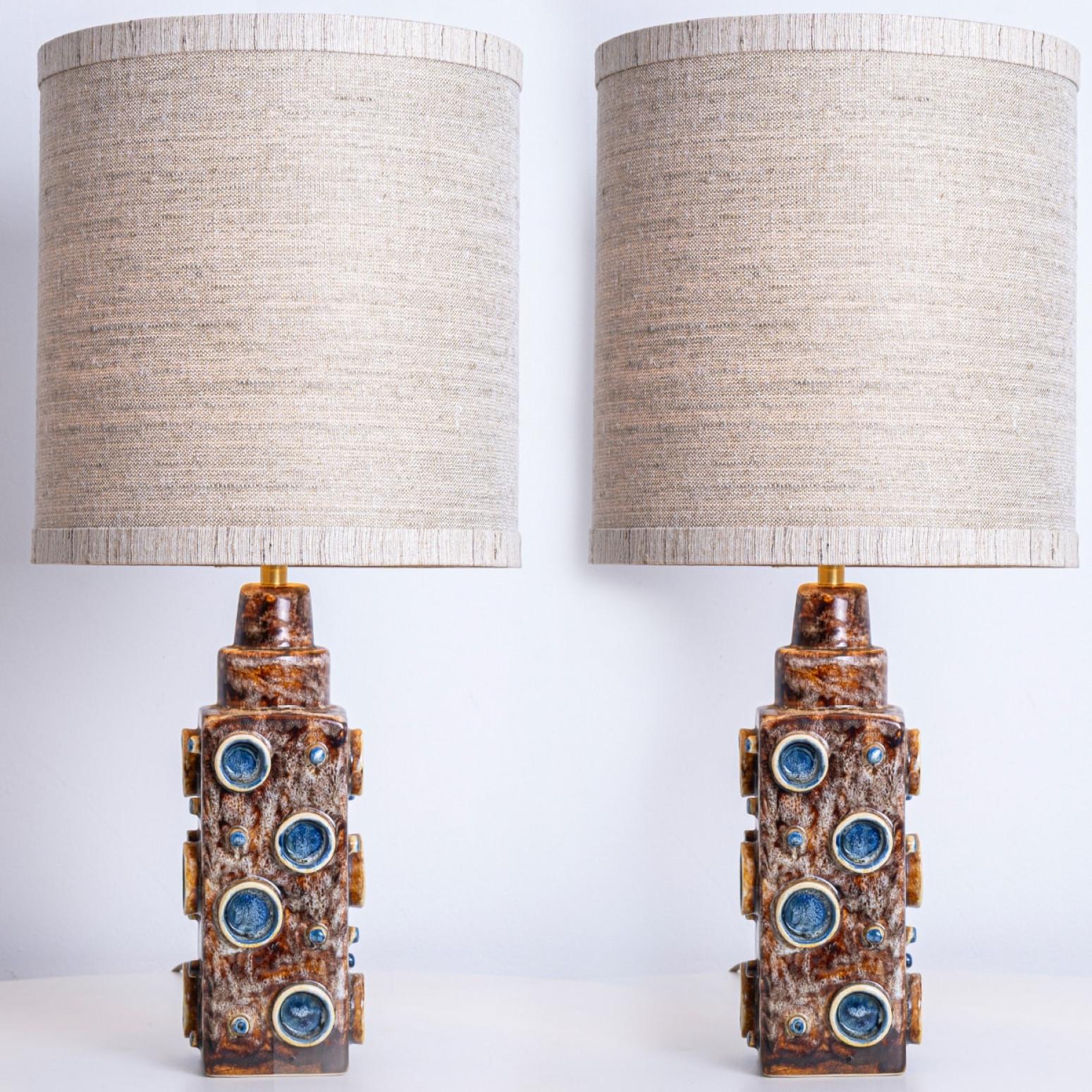 Pair of Brown Blue Soholm Lamps with Custom Lampshades René Houben, 1960s en venta 3