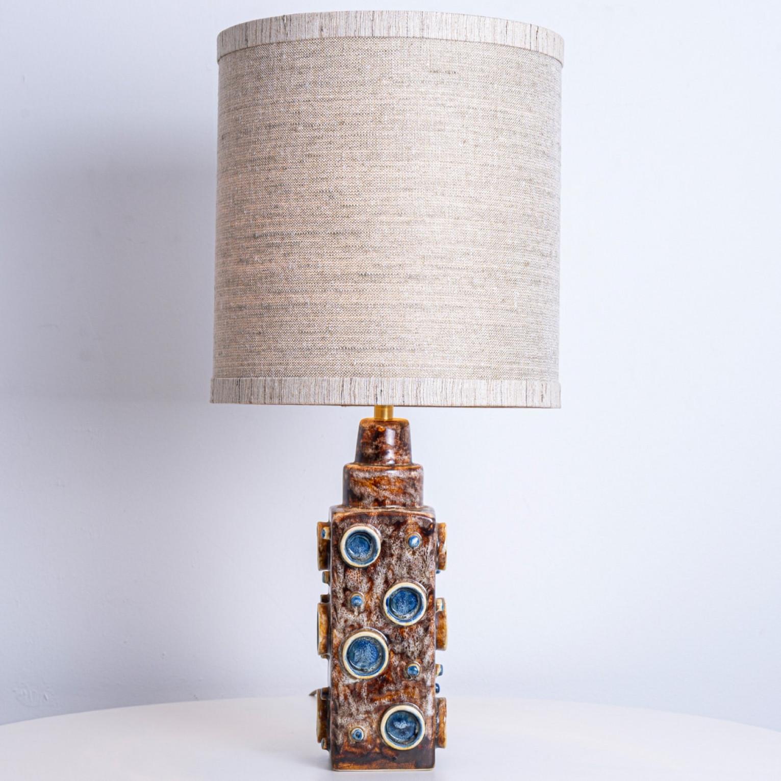Pair of Brown Blue Soholm Lamps with Custom Lampshades René Houben, 1960s For Sale 4