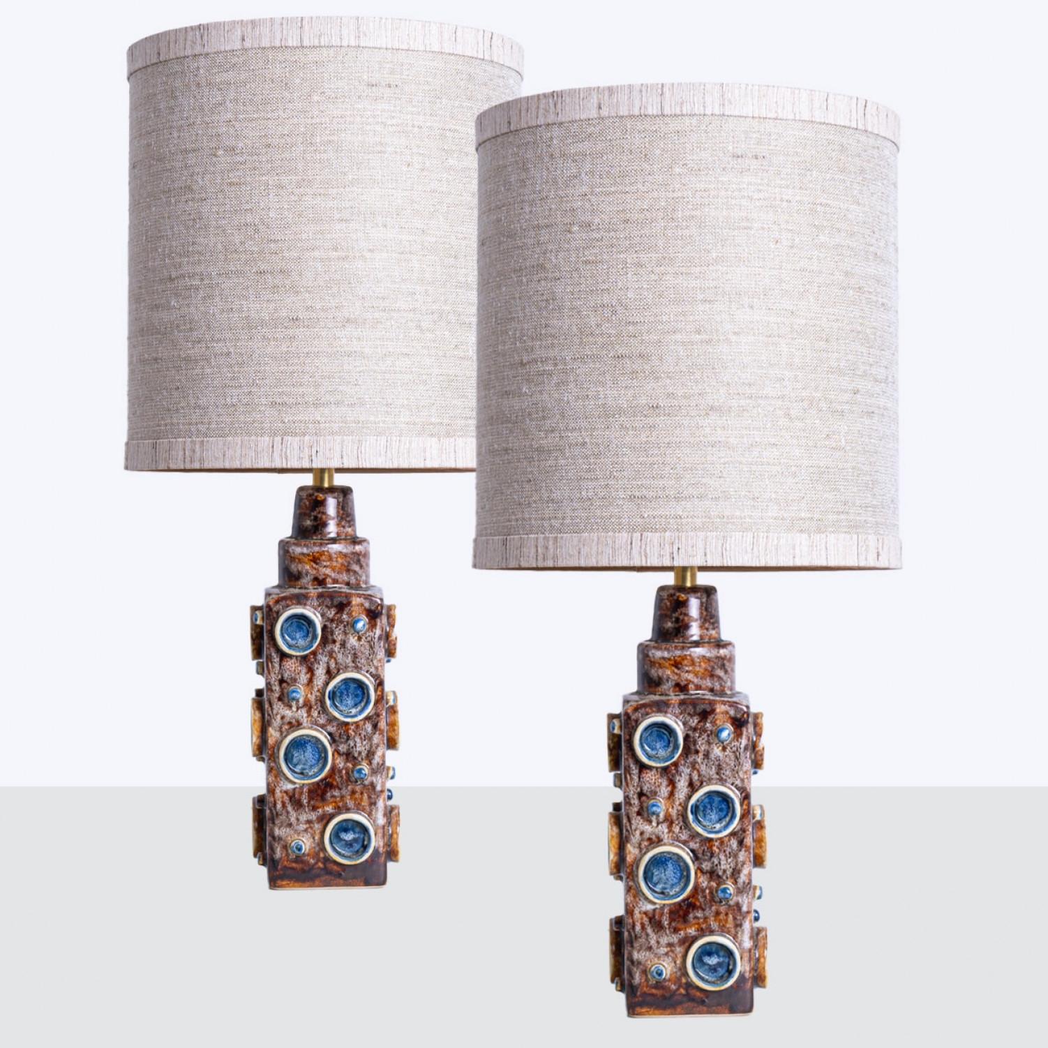 Pair of Brown Blue Soholm Lamps with Custom Lampshades René Houben, 1960s en venta 5