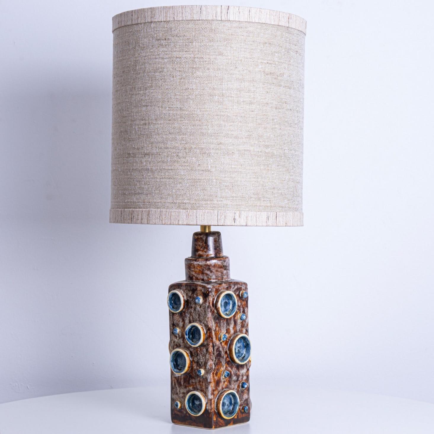 Pair of Brown Blue Soholm Lamps with Custom Lampshades René Houben, 1960s For Sale 6