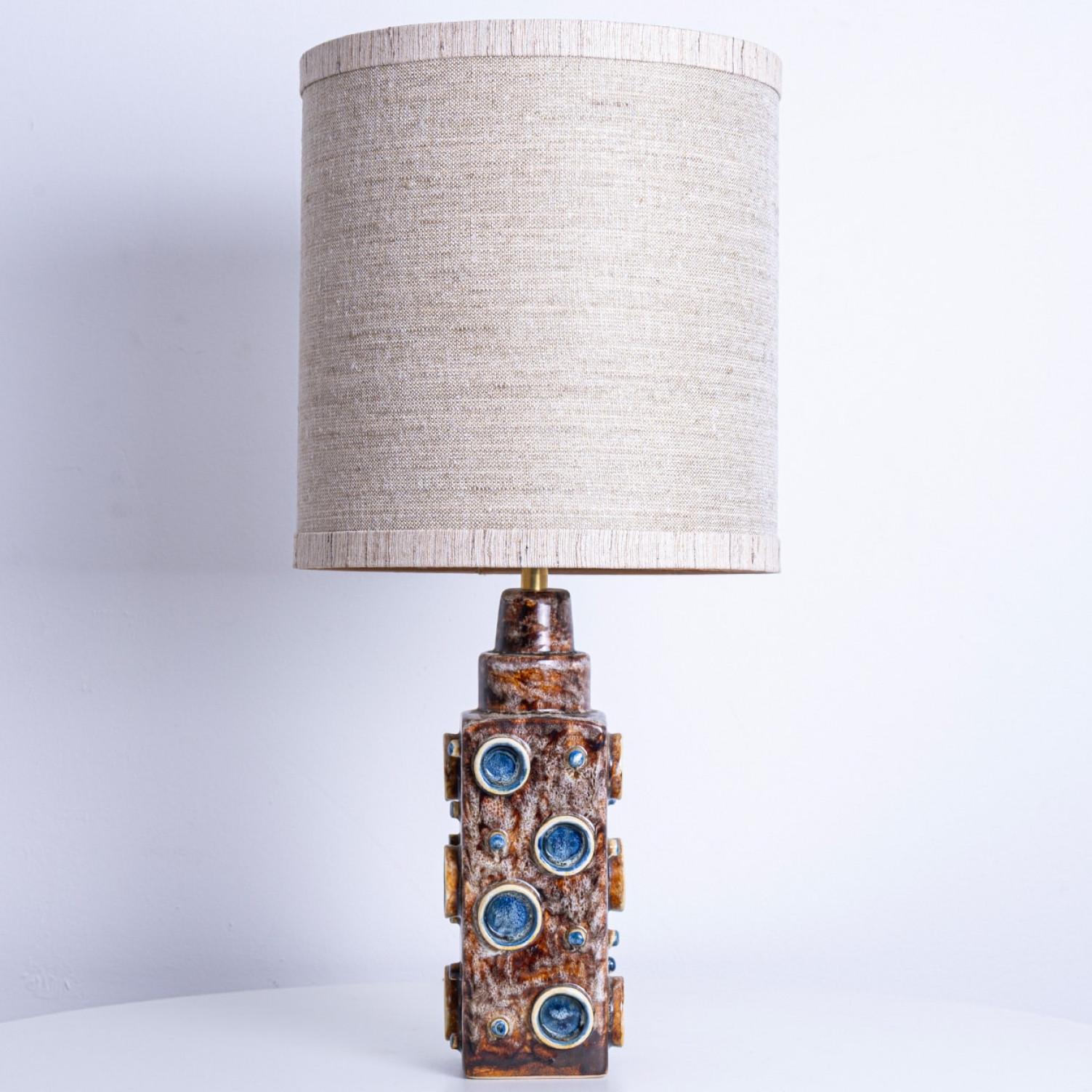 Pair of Brown Blue Soholm Lamps with Custom Lampshades René Houben, 1960s For Sale 7