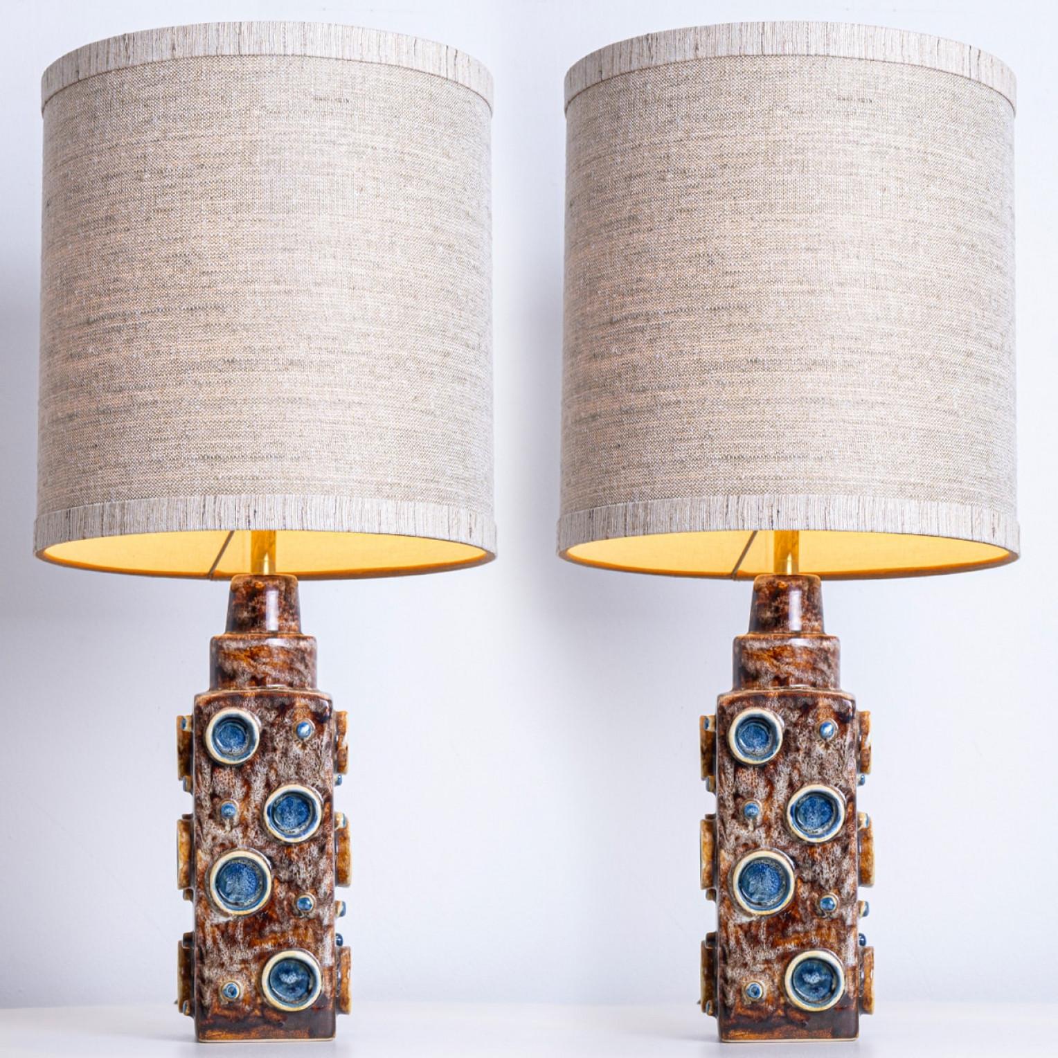 Pair of Brown Blue Soholm Lamps with Custom Lampshades René Houben, 1960s Danés en venta