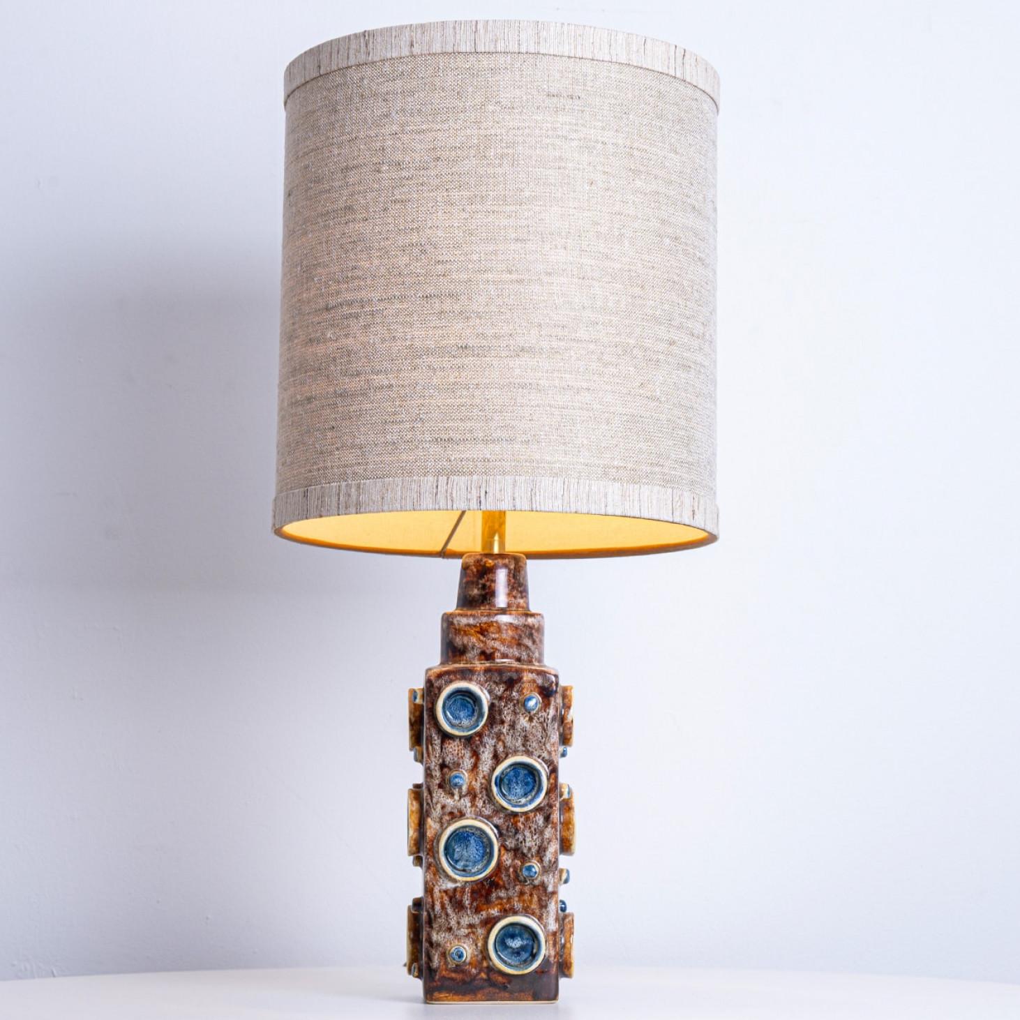 Pair of Brown Blue Soholm Lamps with Custom Lampshades René Houben, 1960s In Good Condition For Sale In Rijssen, NL