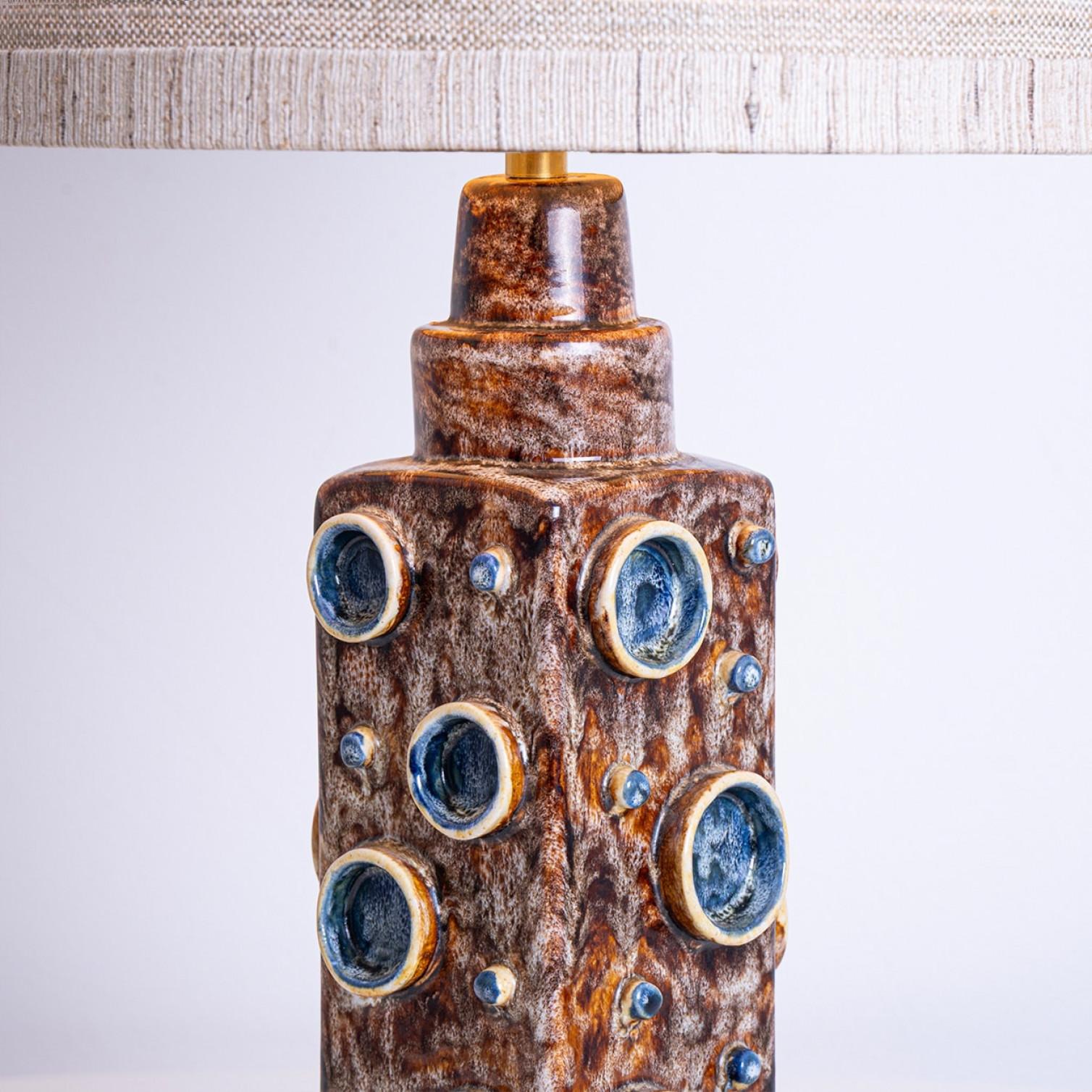20th Century Pair of Brown Blue Soholm Lamps with Custom Lampshades René Houben, 1960s For Sale