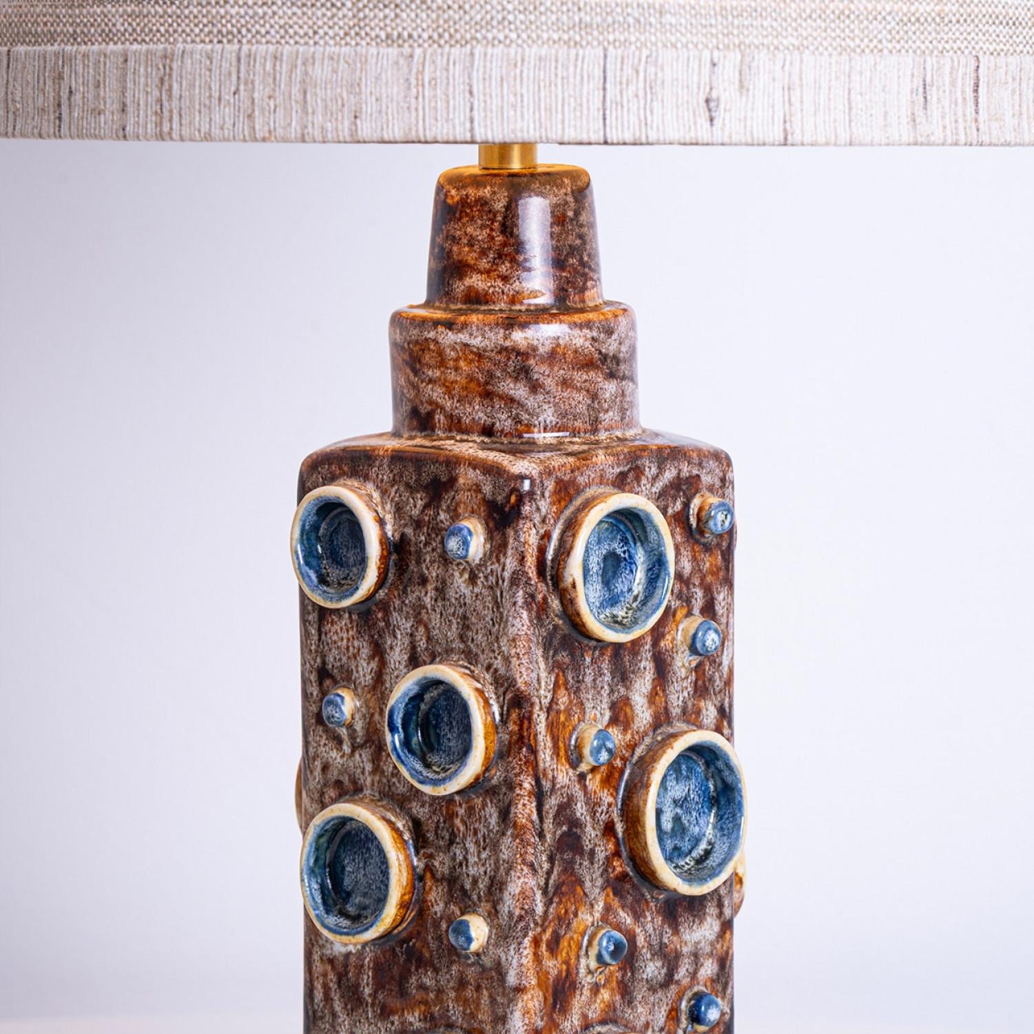 Pair of Brown Blue Soholm Lamps with Custom Lampshades René Houben, 1960s siglo XX en venta