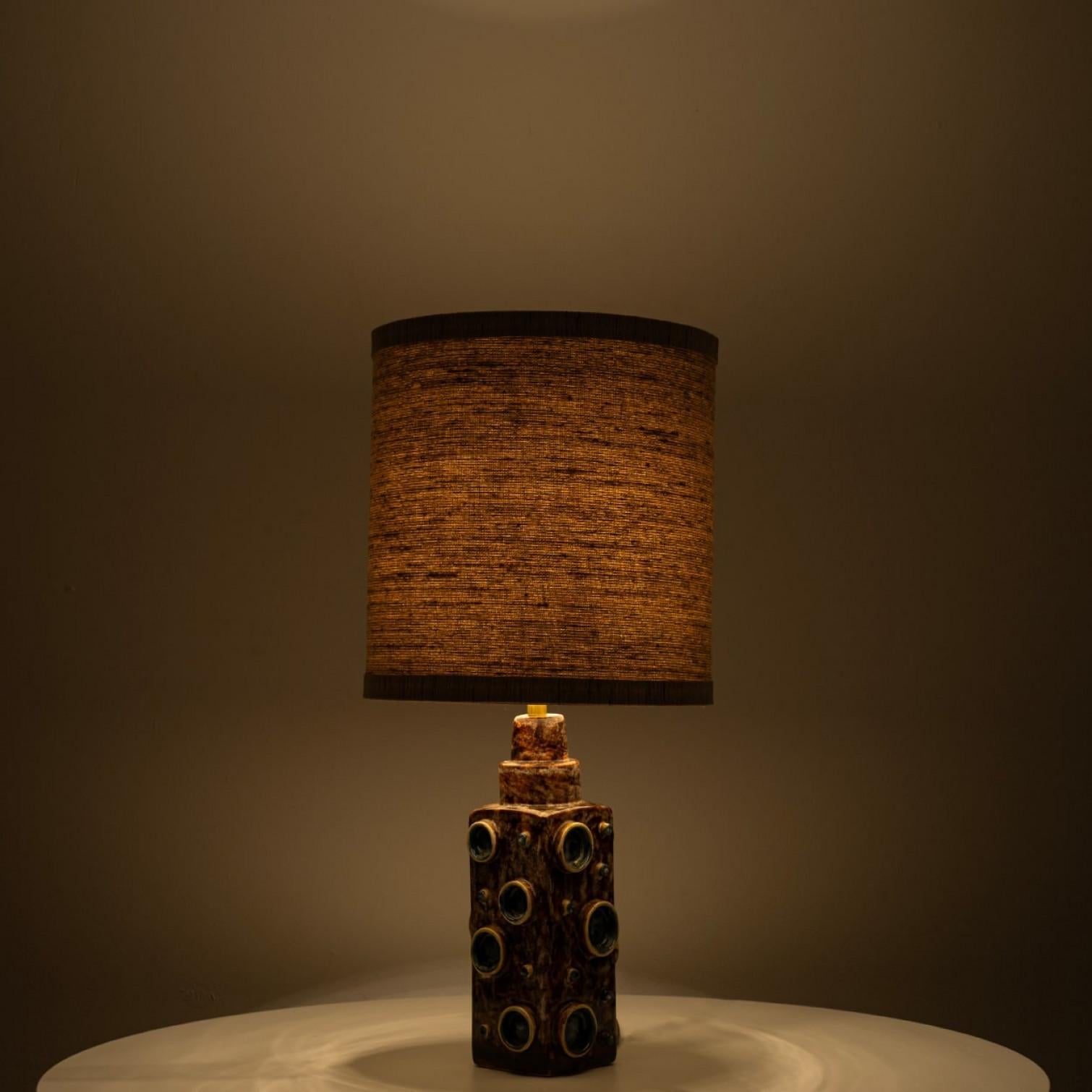 Ceramic Pair of Brown Blue Soholm Lamps with Custom Lampshades René Houben, 1960s For Sale