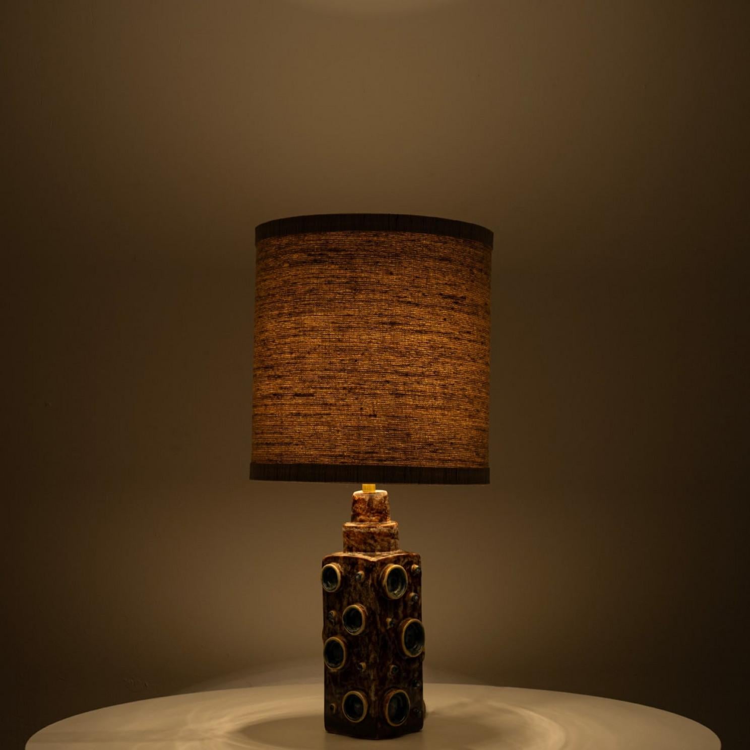 Pair of Brown Blue Soholm Lamps with Custom Lampshades René Houben, 1960s Cerámico en venta