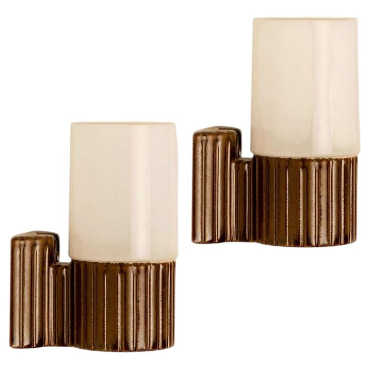 Pair of Brown Ceramic and Glass Wall Light, Sigvard Bernadotte, 1970