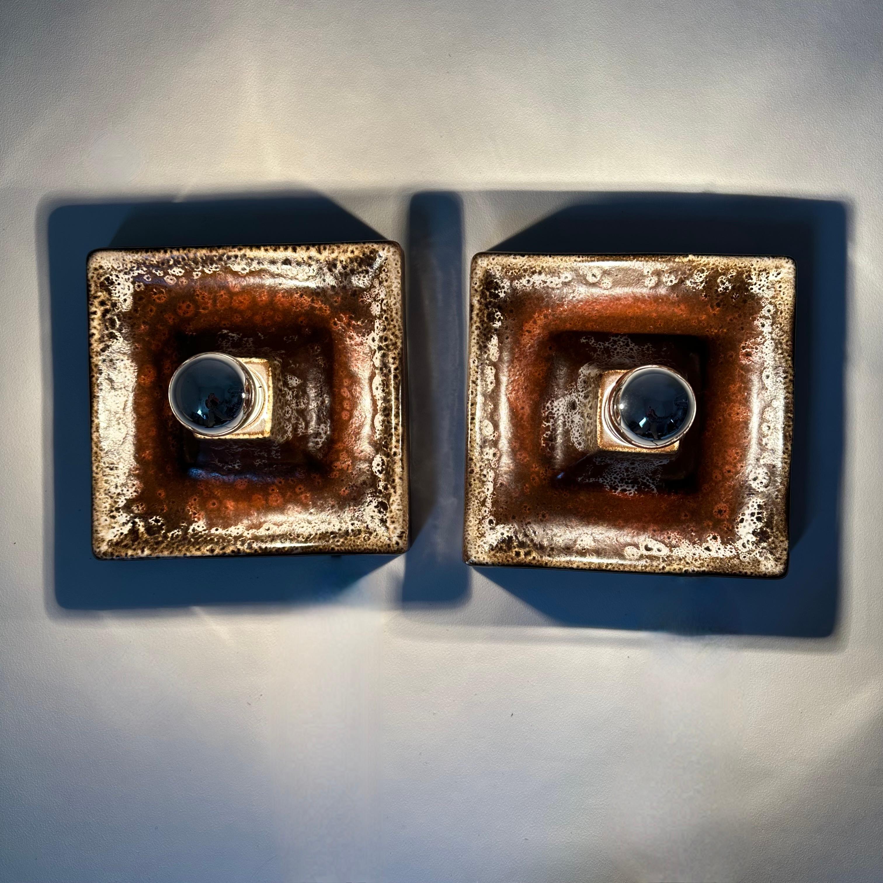 Pareja de apliques de cerámica marrón , años 70 en venta 11