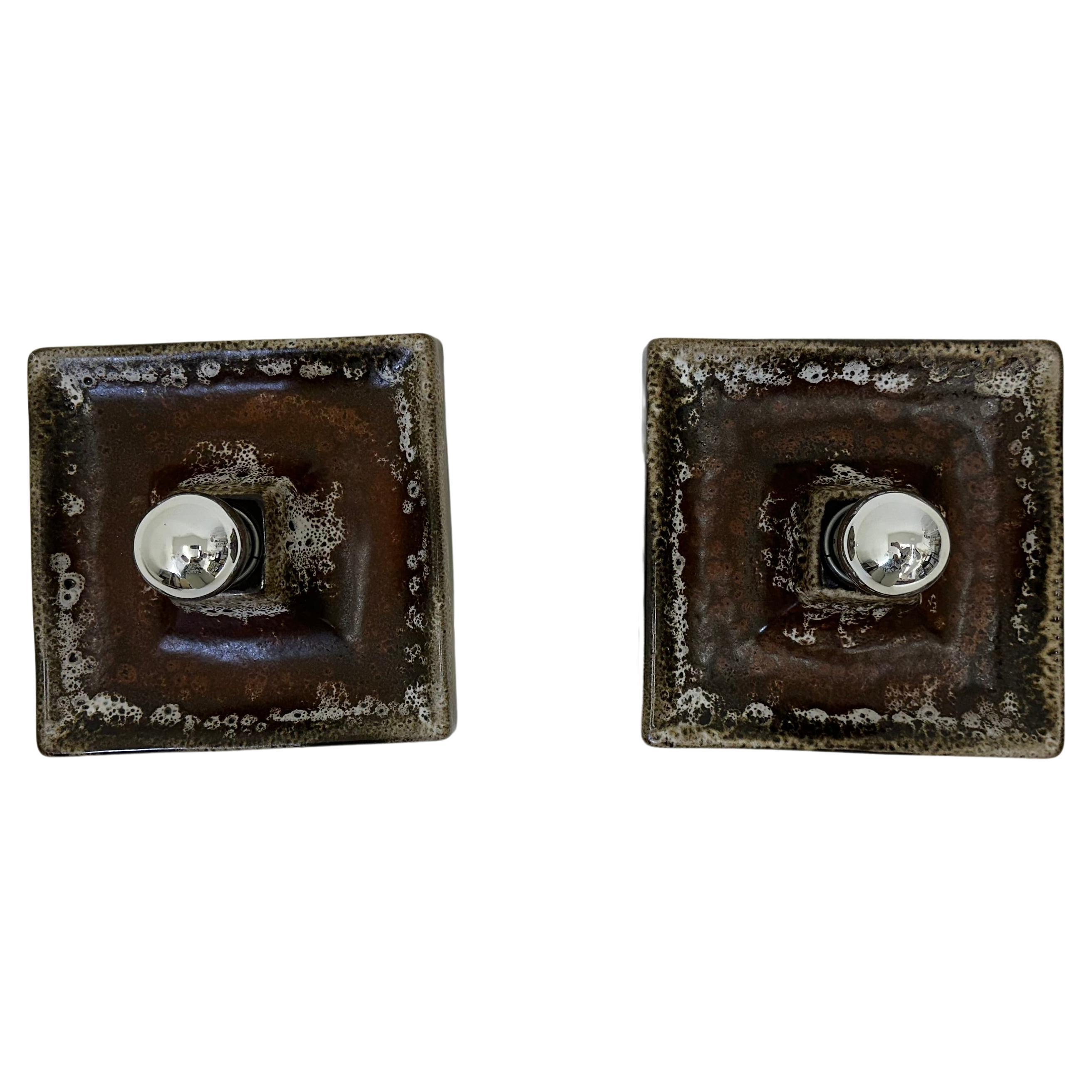 Pair of brown ceramic wall lamp , 1970s