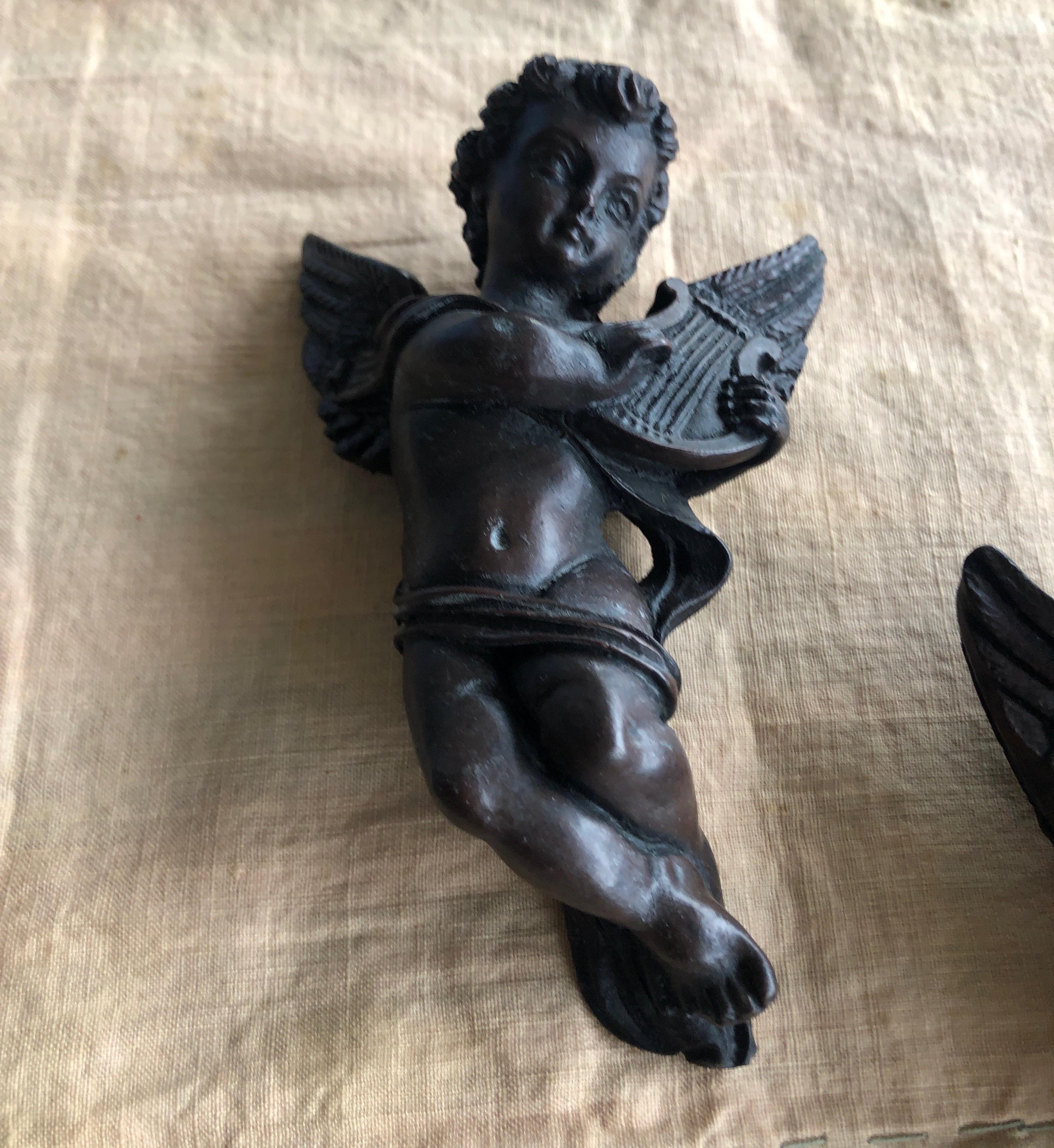 Machine-Made Pair of Brown Cherubs Holiday Ornaments with Hook in the Back