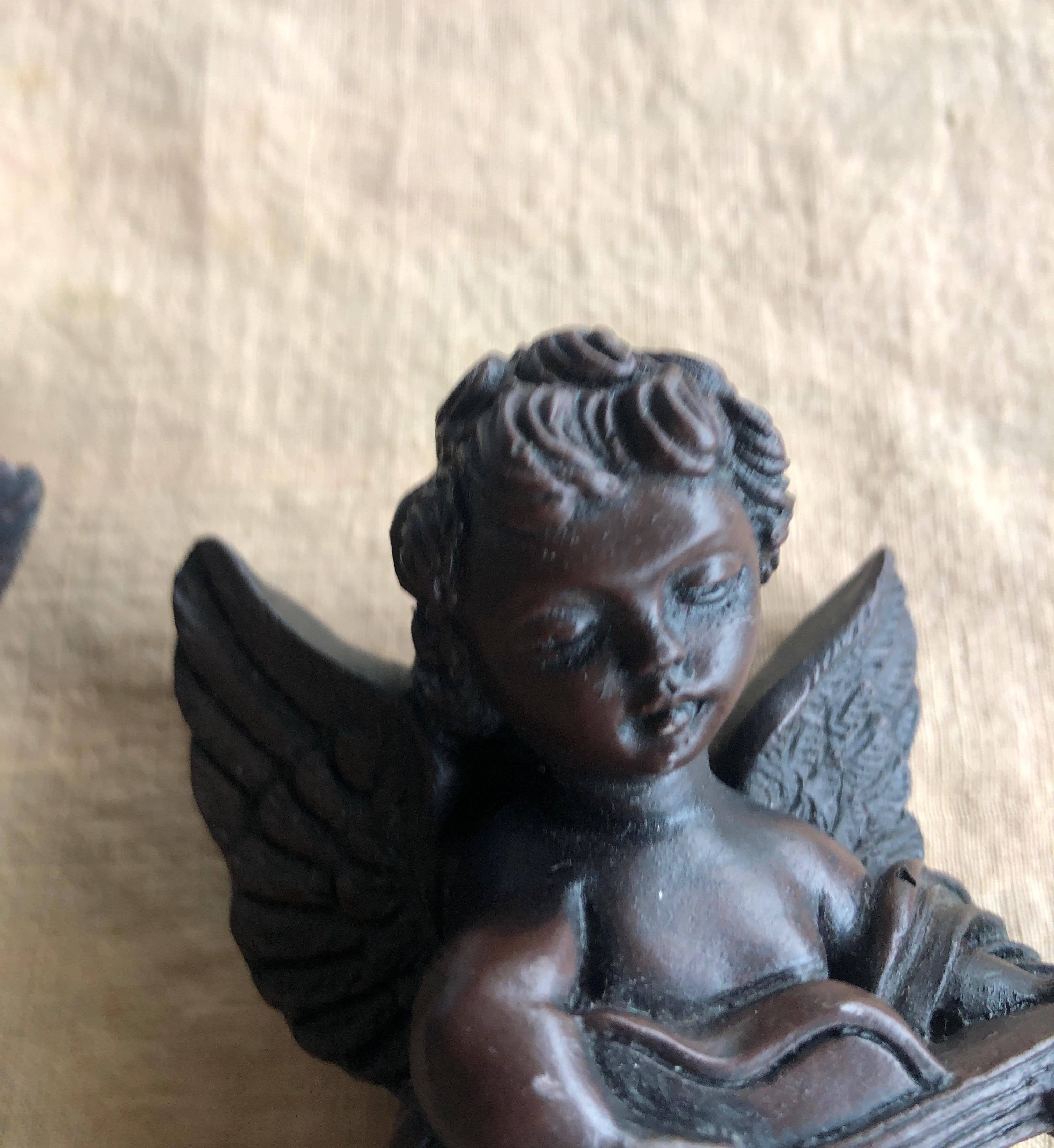 Pair of Brown Cherubs Holiday Ornaments with Hook in the Back 1