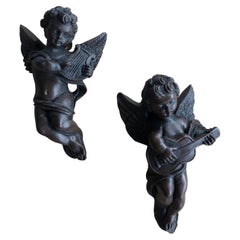 Pair of Brown Cherubs Holiday Ornaments with Hook in the Back