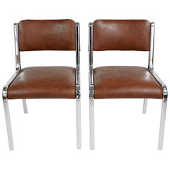 Pair of Brown Chrome Chairs, 1970s