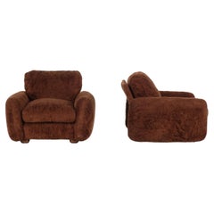 Pair of brown fabric armchairs, Italy - 1970s