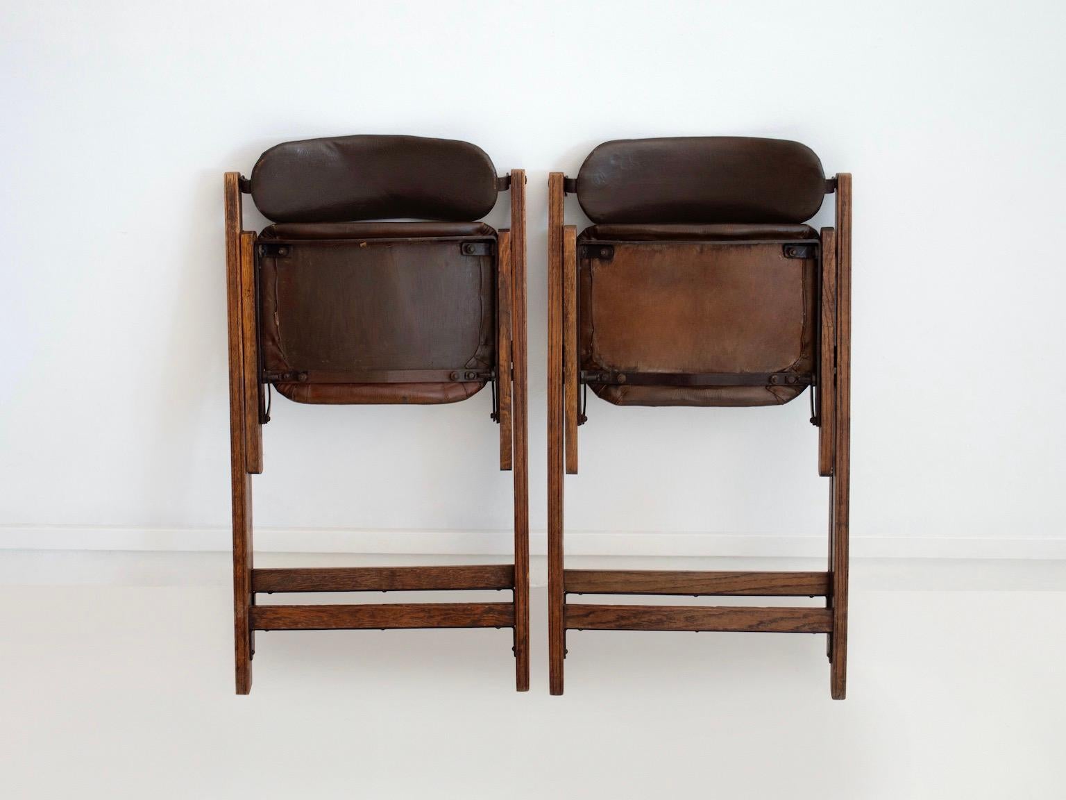 Pair of Brown Folding Chairs with Oak Frame 6