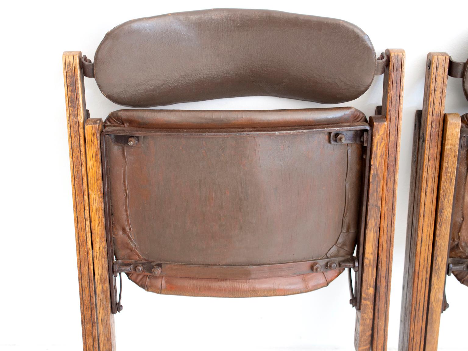 Pair of Brown Folding Chairs with Oak Frame For Sale at 1stDibs
