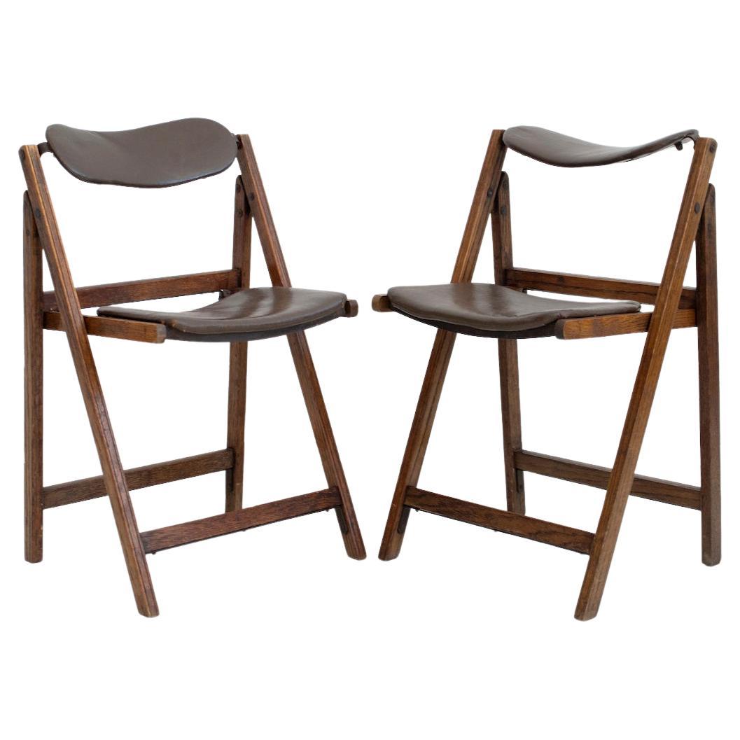 Paire de chaises pliantes Brown avec cadre en Oak