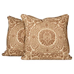Pair of Brown Fortuny Fabric Cushions in the Orsini Pattern by David Duncan 
