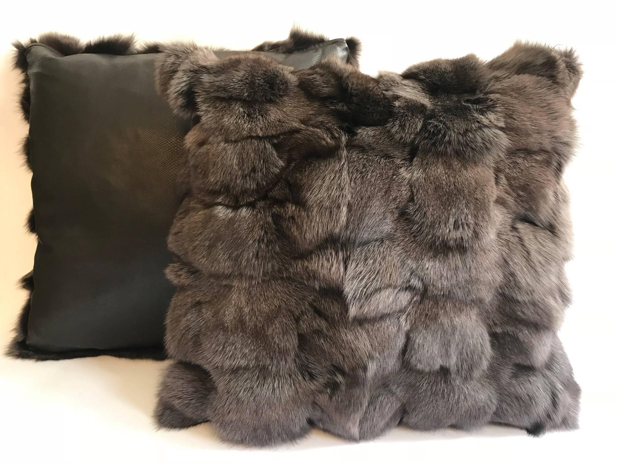 Contemporary Pair of Brown Fox Fur Pillows