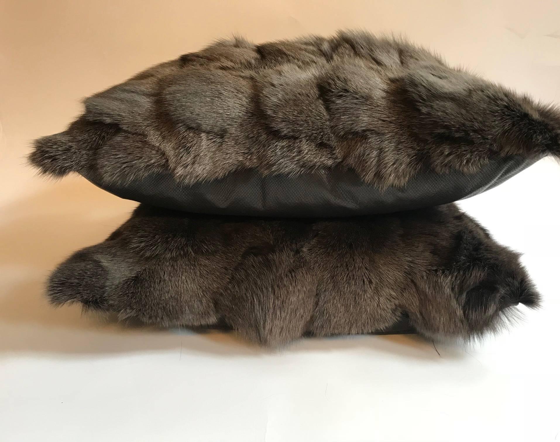 Pair of Brown Fox Fur Pillows 2