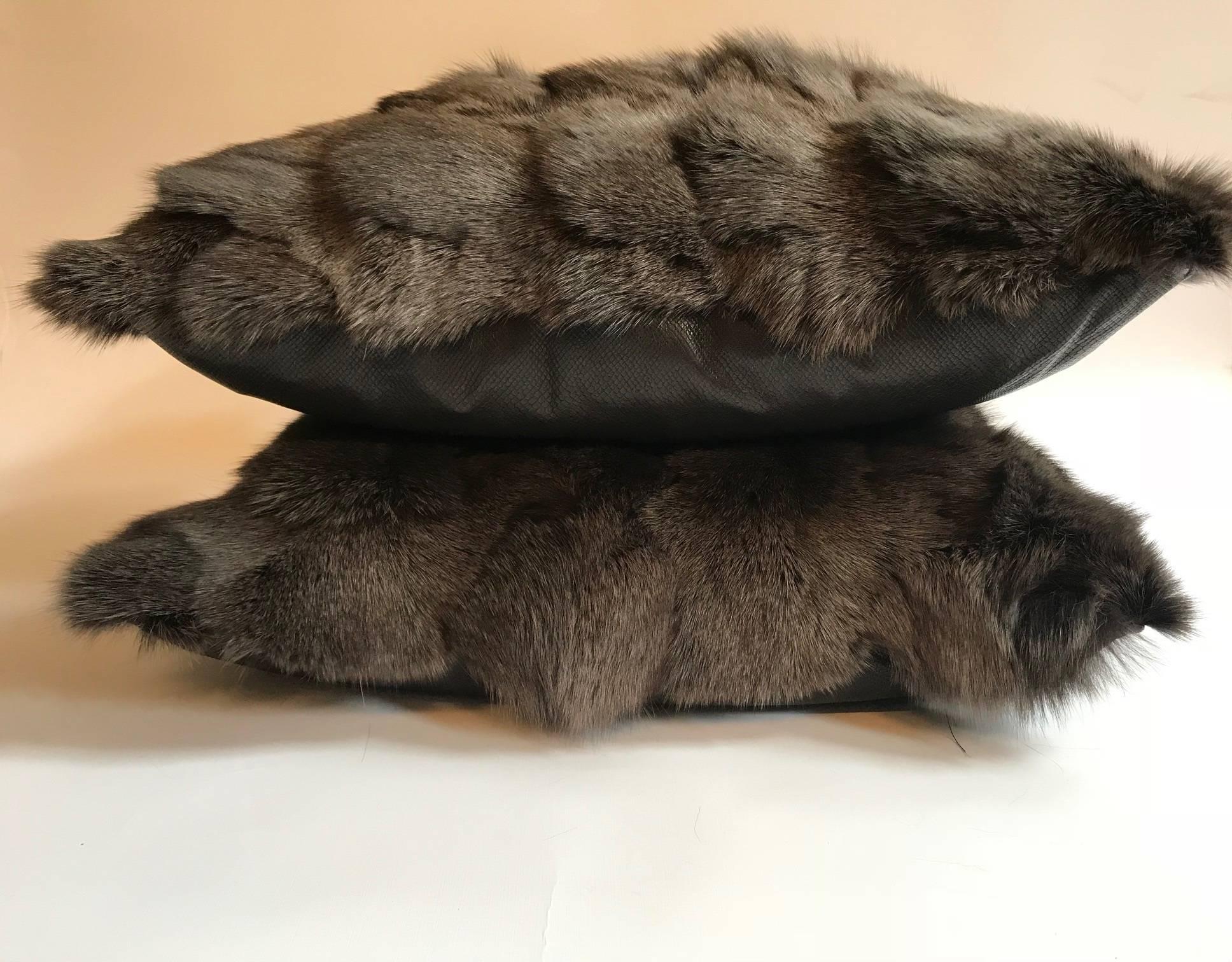 Pair of Brown Fox Fur Pillows 3