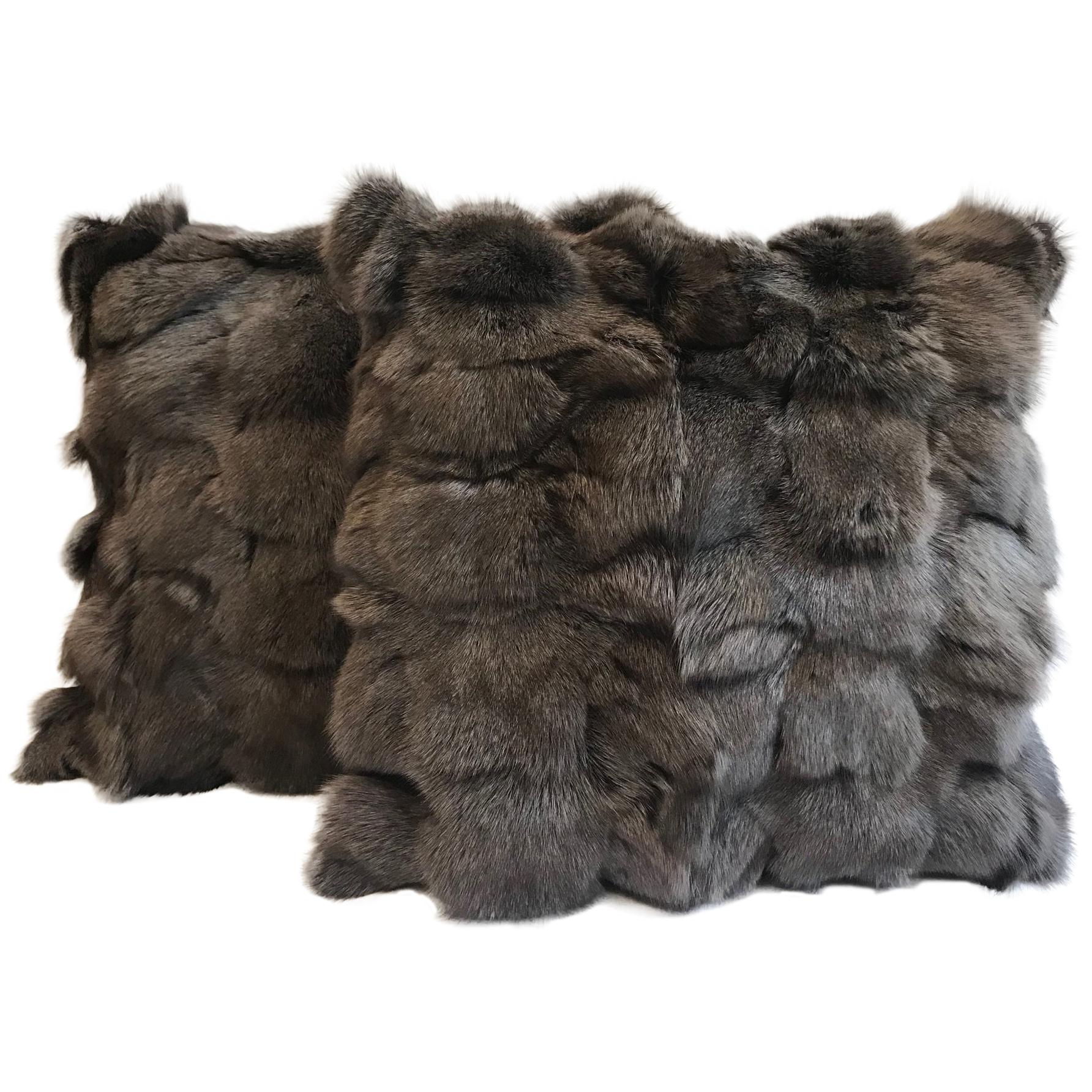 Pair of Brown Fox Fur Pillows