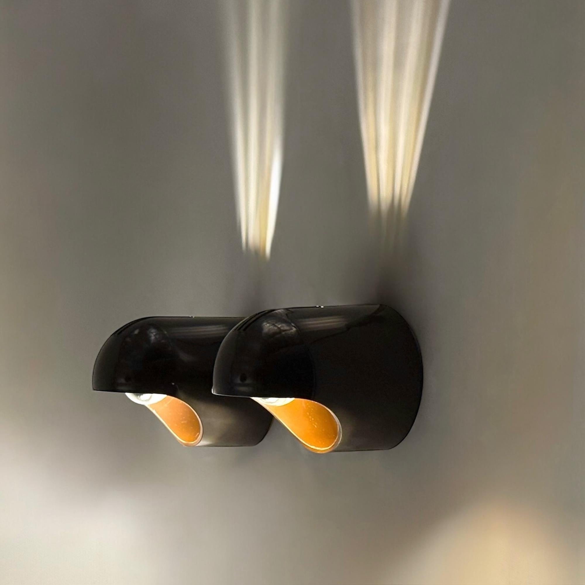 Pareja de Lámparas de Pared Gedy Marrones Makio Hasuike Años 70 Diseño Italiano NOS en venta 2