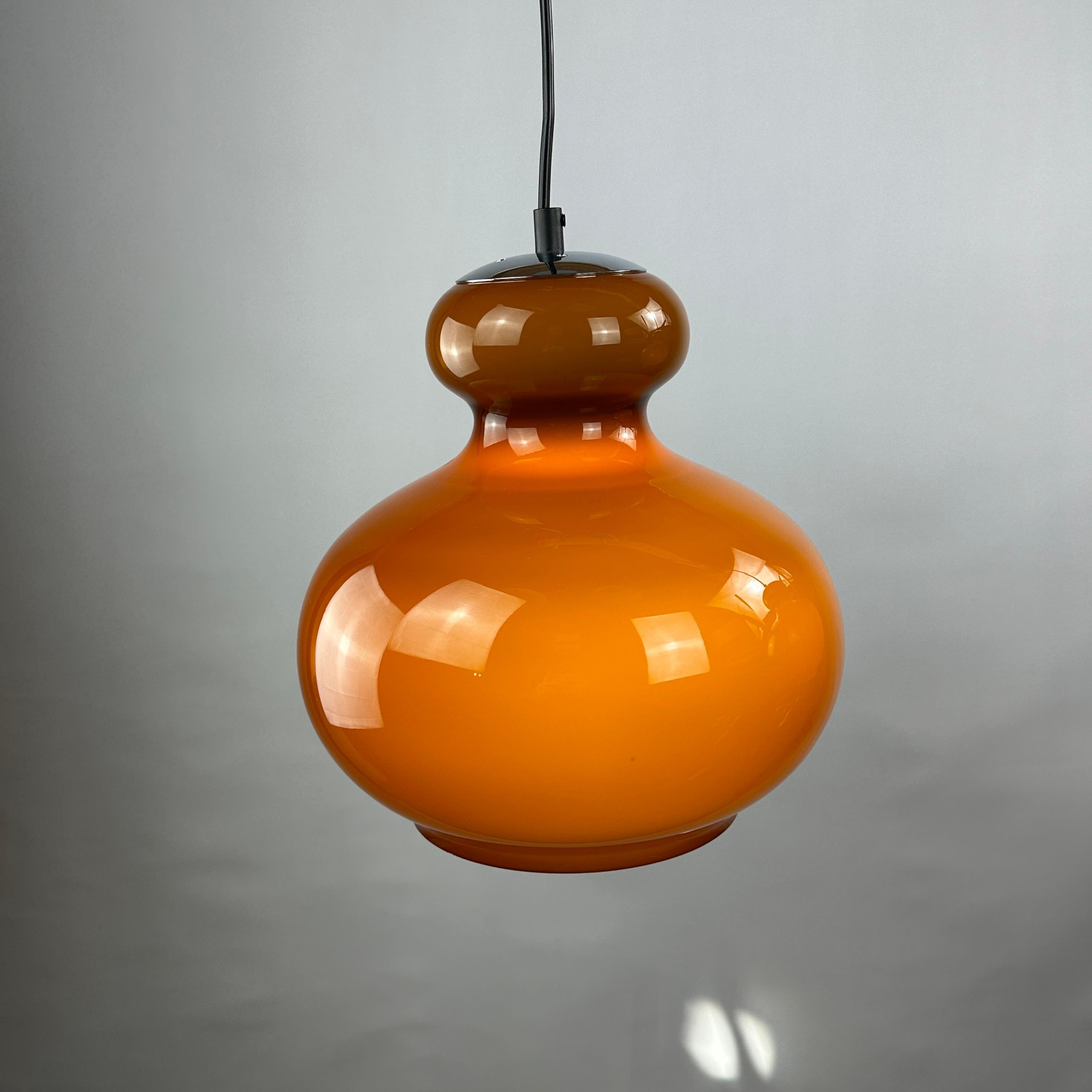 German Pair of brown glass pendant light by Peill and Putzler 1960 For Sale