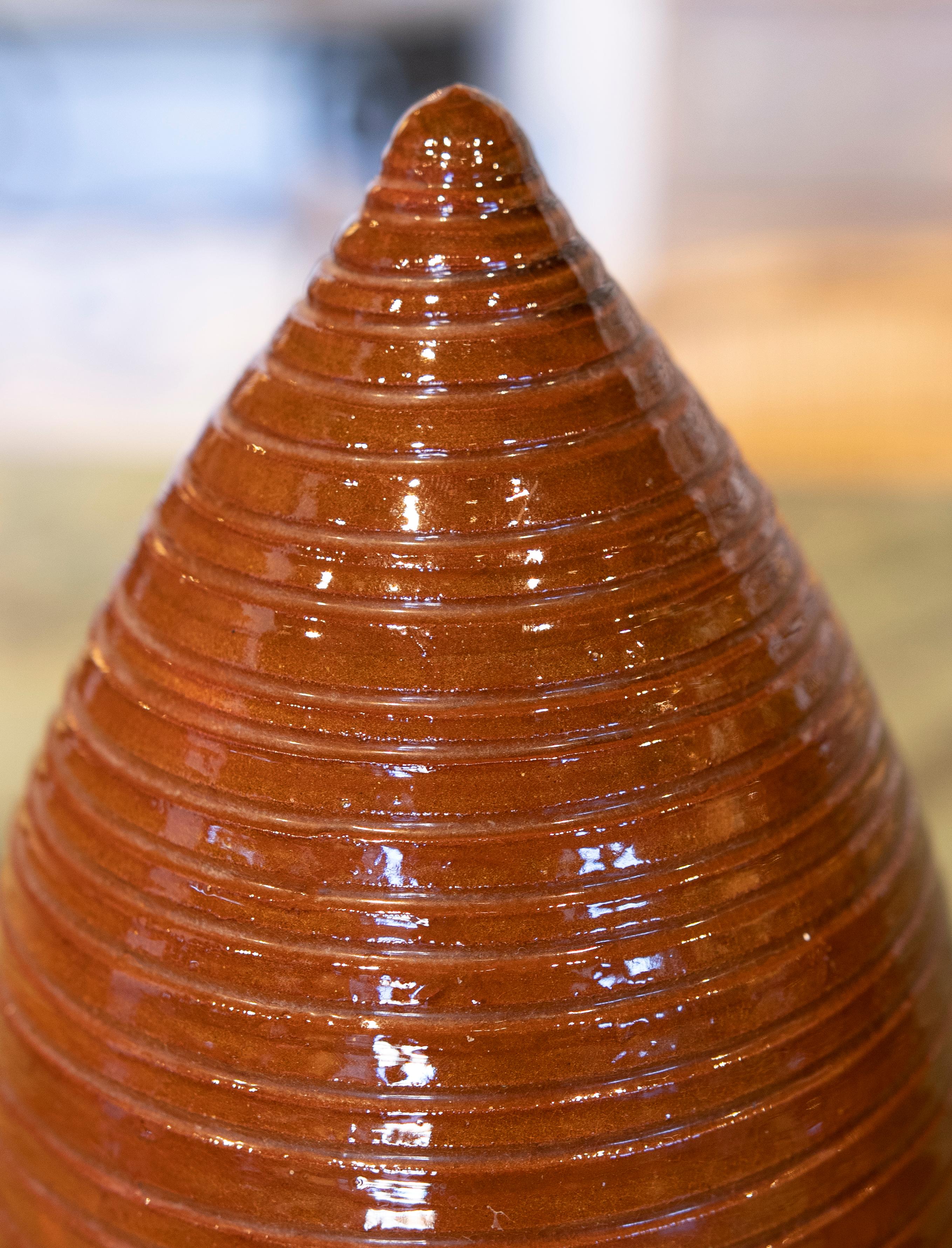 Pair of Brown Glazed Ceramic Finials with Pineapple Shape 3