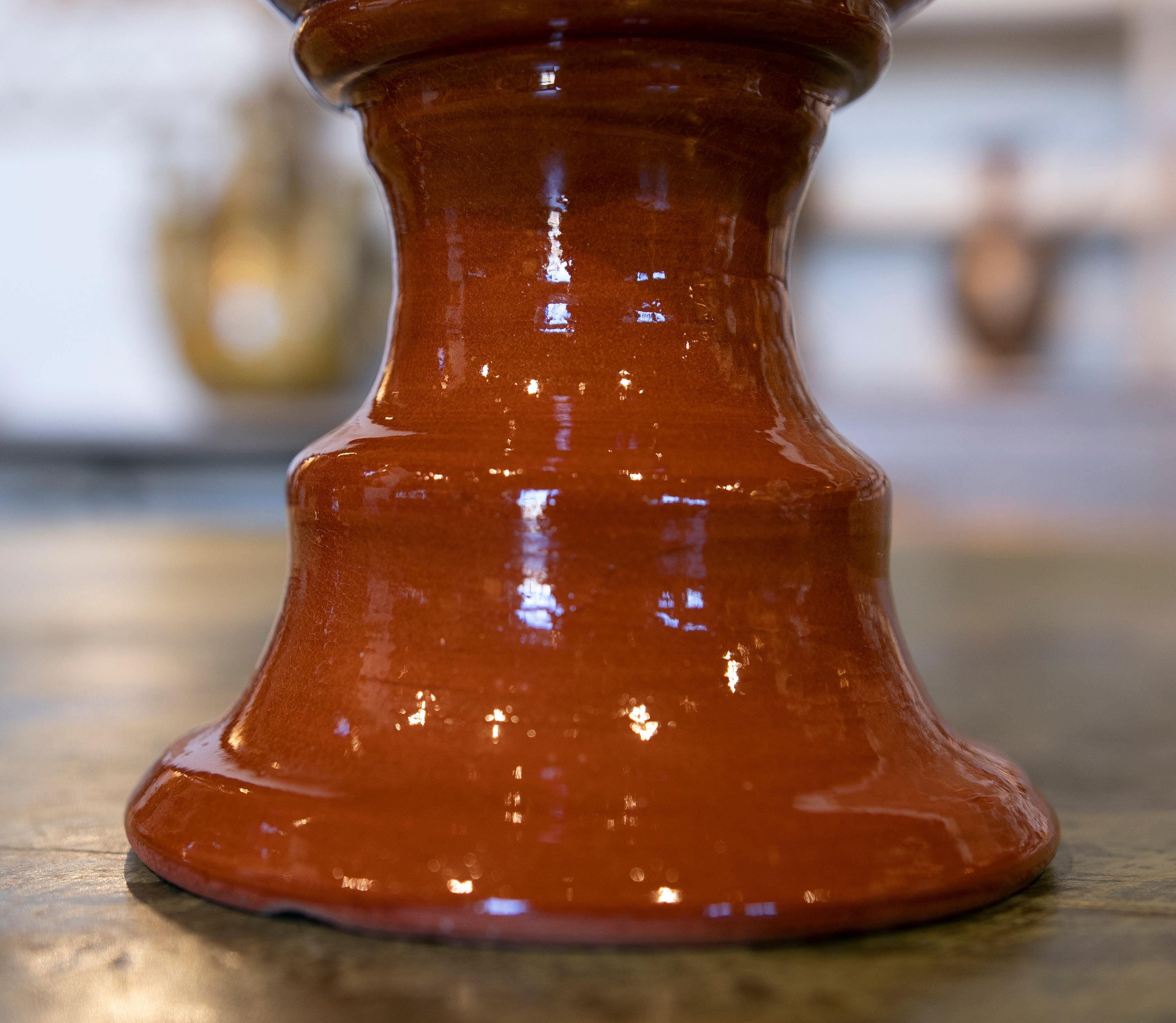 Pair of Brown Glazed Ceramic Finials with Pineapple Shape 4