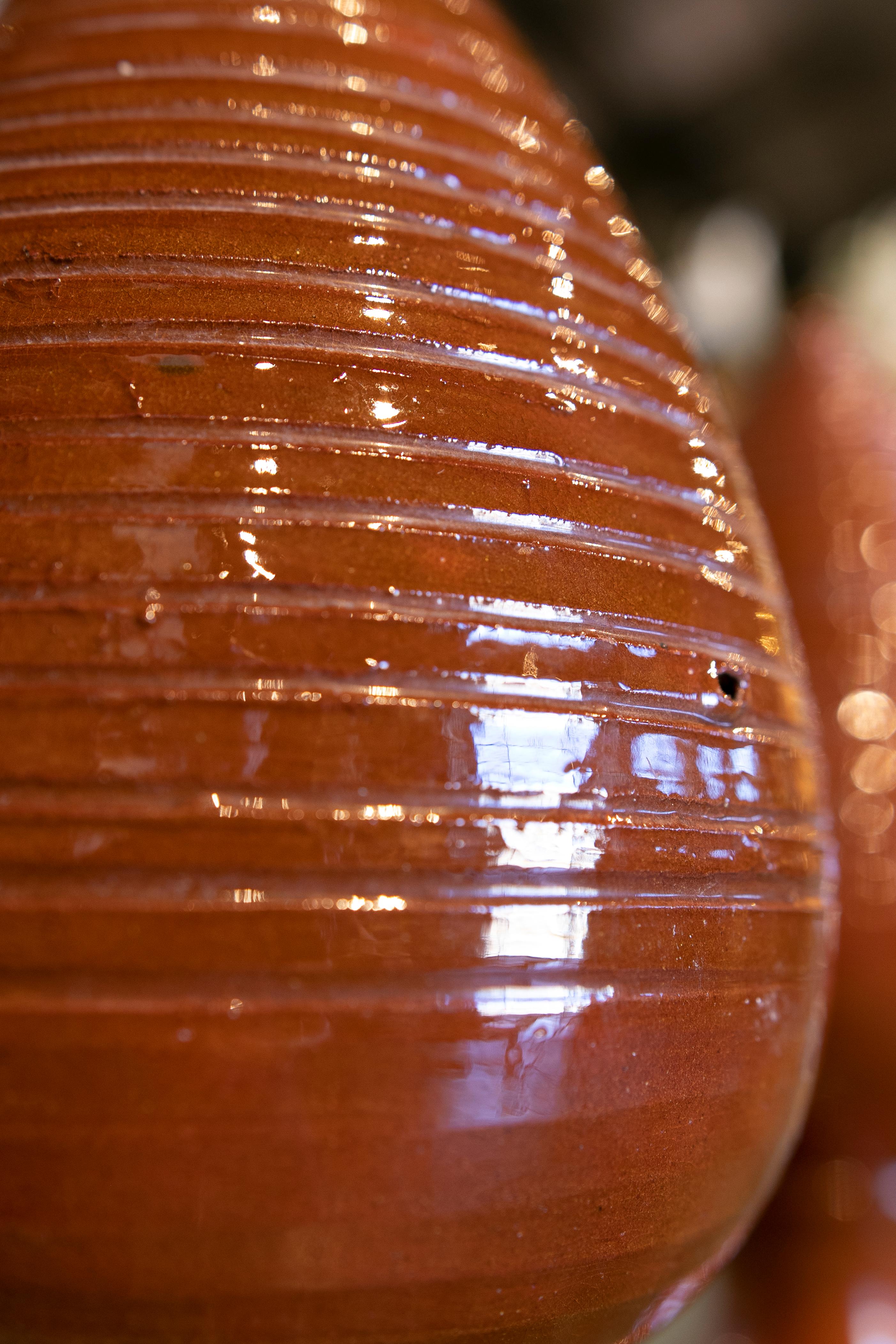 Pair of Brown Glazed Ceramic Finials with Pineapple Shape 5