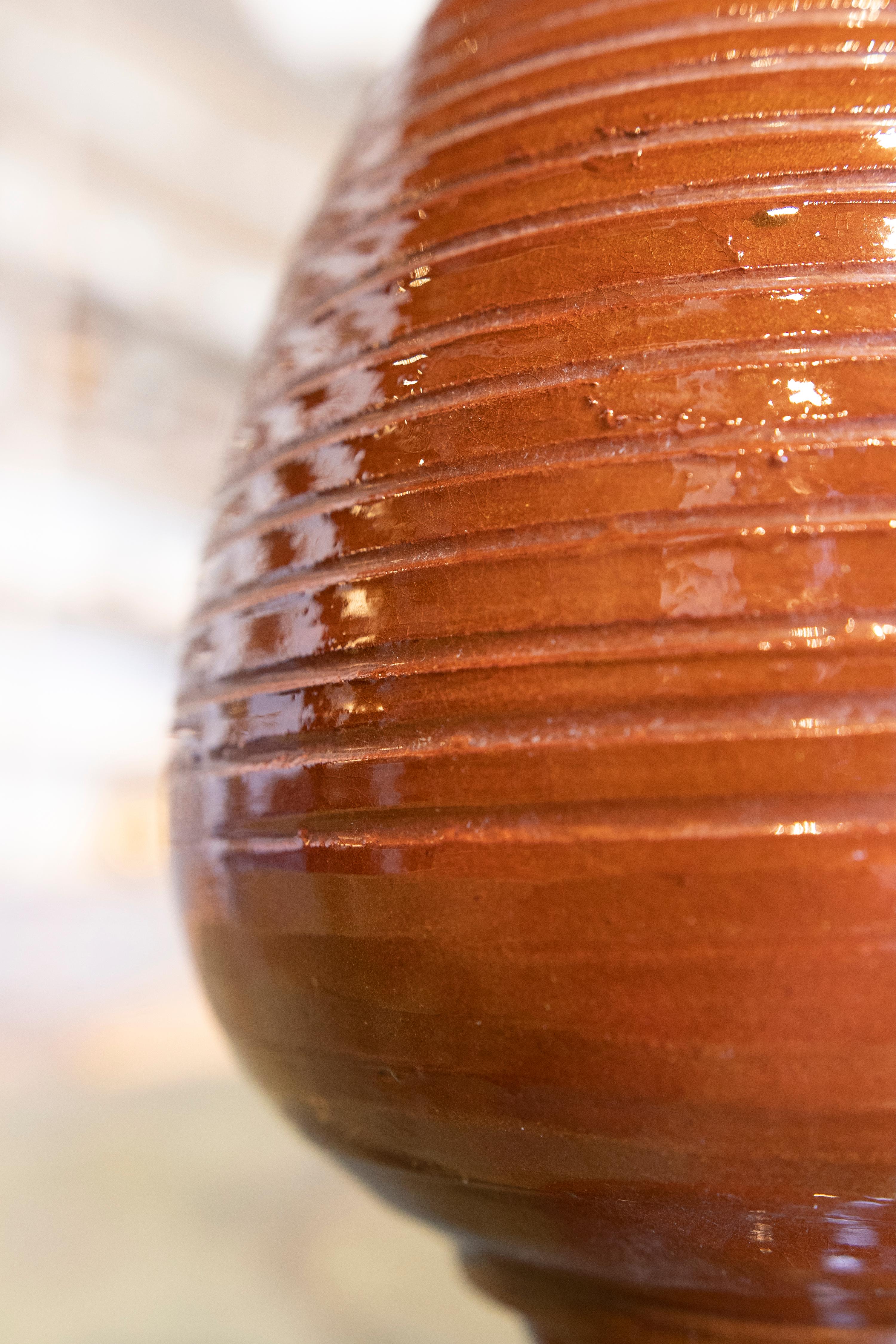 Pair of Brown Glazed Ceramic Finials with Pineapple Shape 6