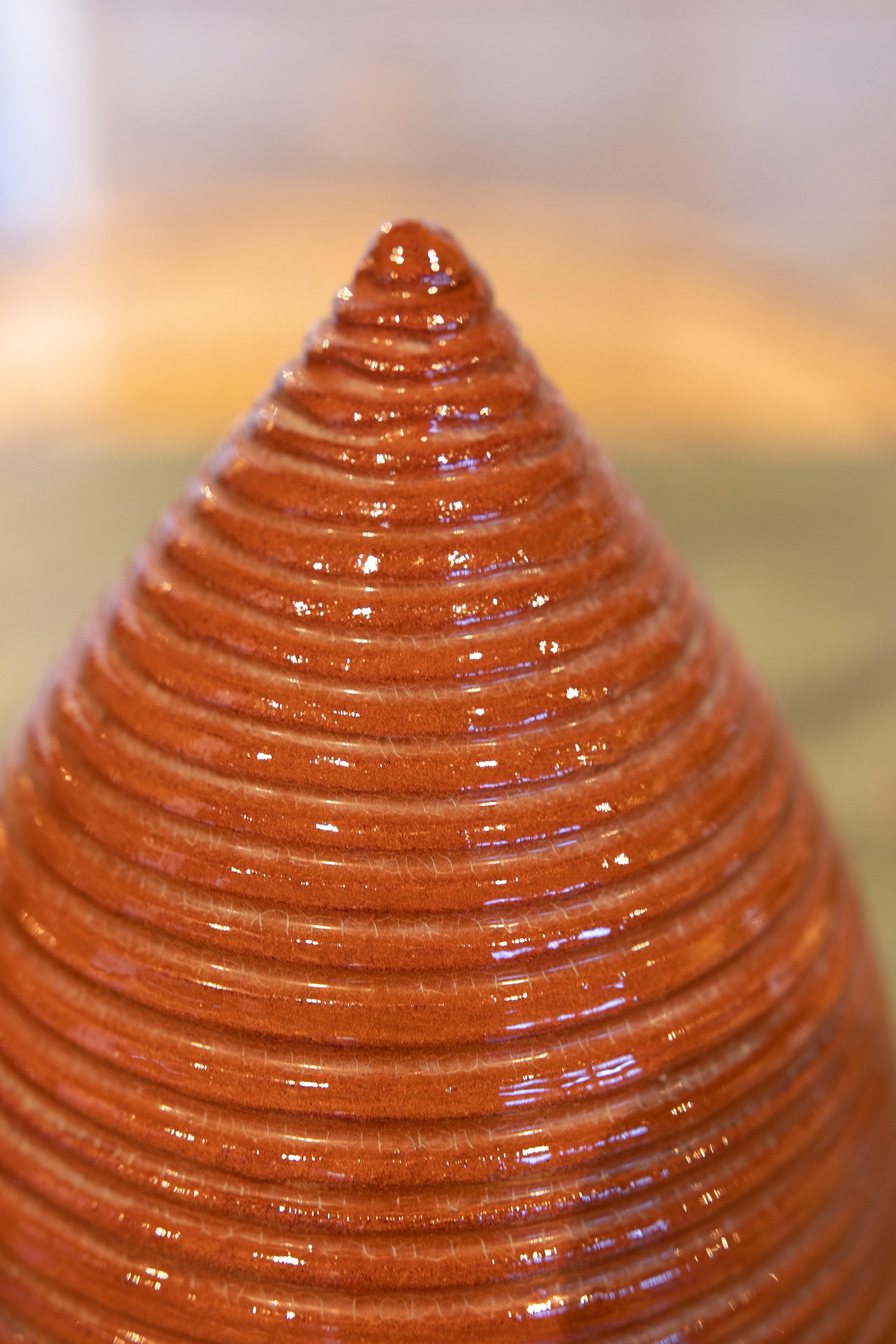 Pair of Brown Glazed Ceramic Finials with Pineapple Shape 2