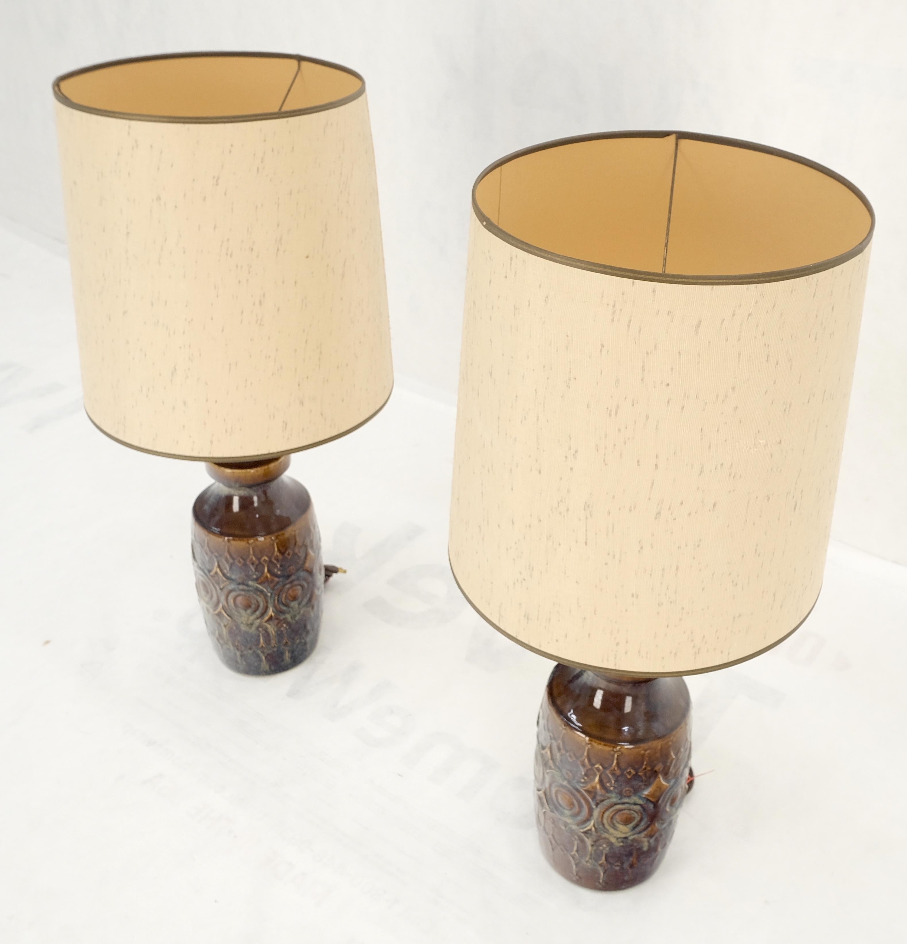 Pair of Brown Grey Blue Glazed Pottery Ceramic Vase Shape Table Lamp MINT! For Sale 1