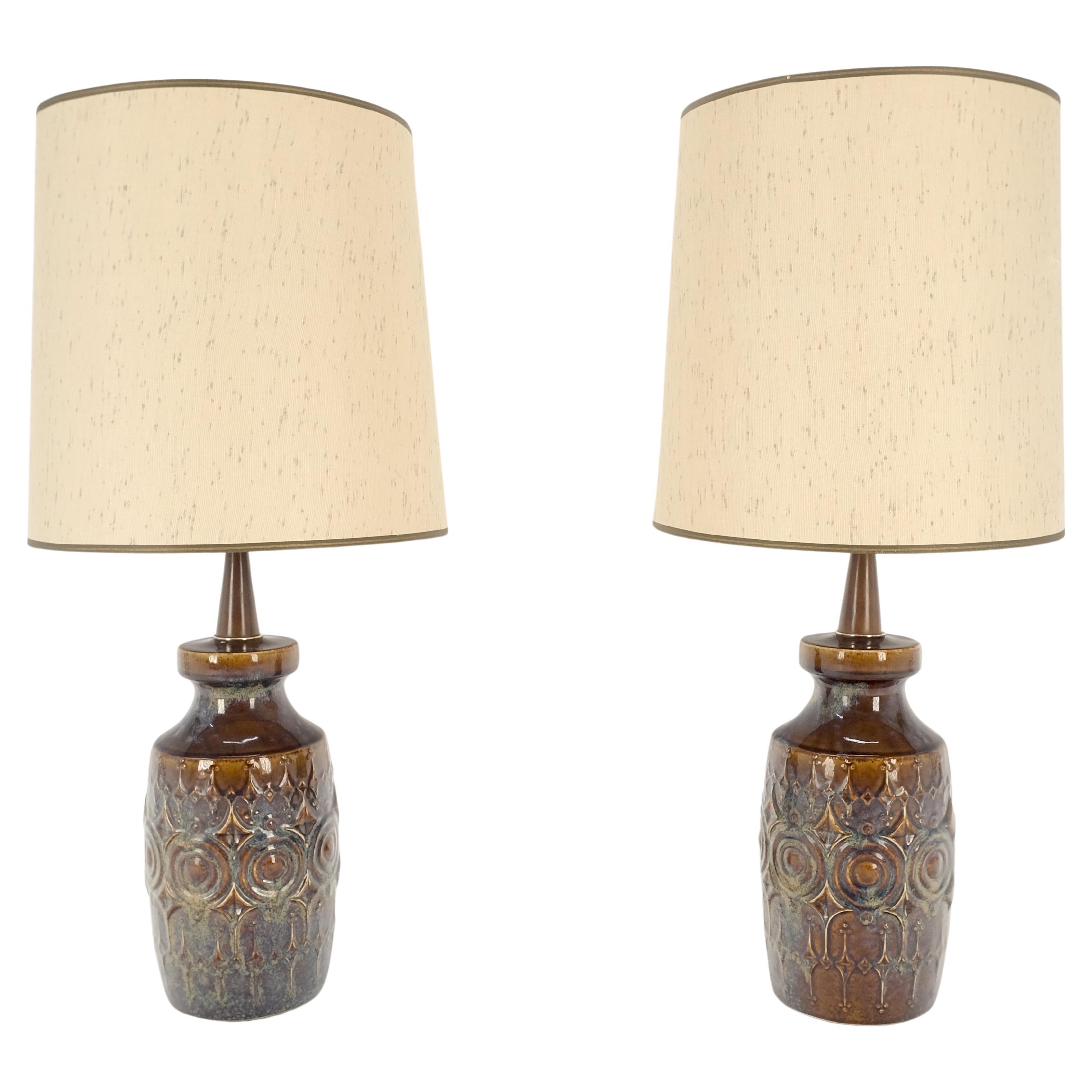 Coppia di lampade da tavolo a forma di vaso in ceramica smaltata marrone grigio blu MINT!