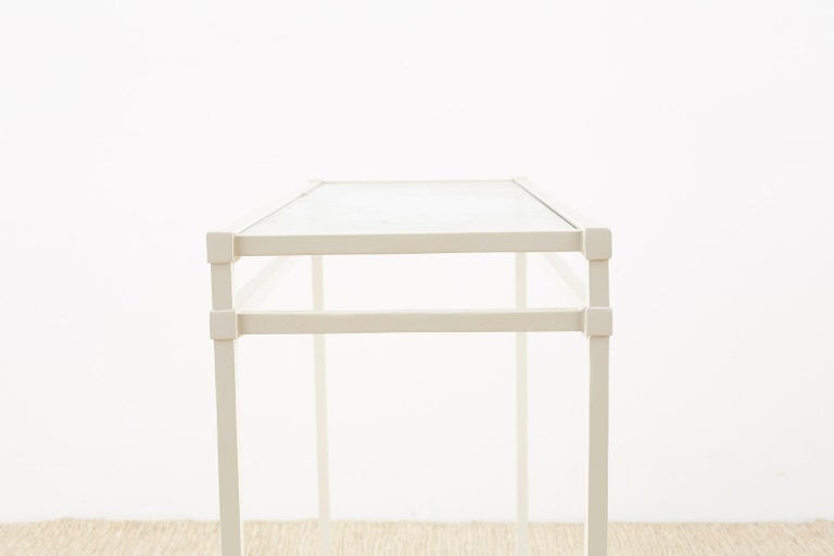 Pair of Brown Jordan Aluminum Patio Garden Console Tables For Sale at