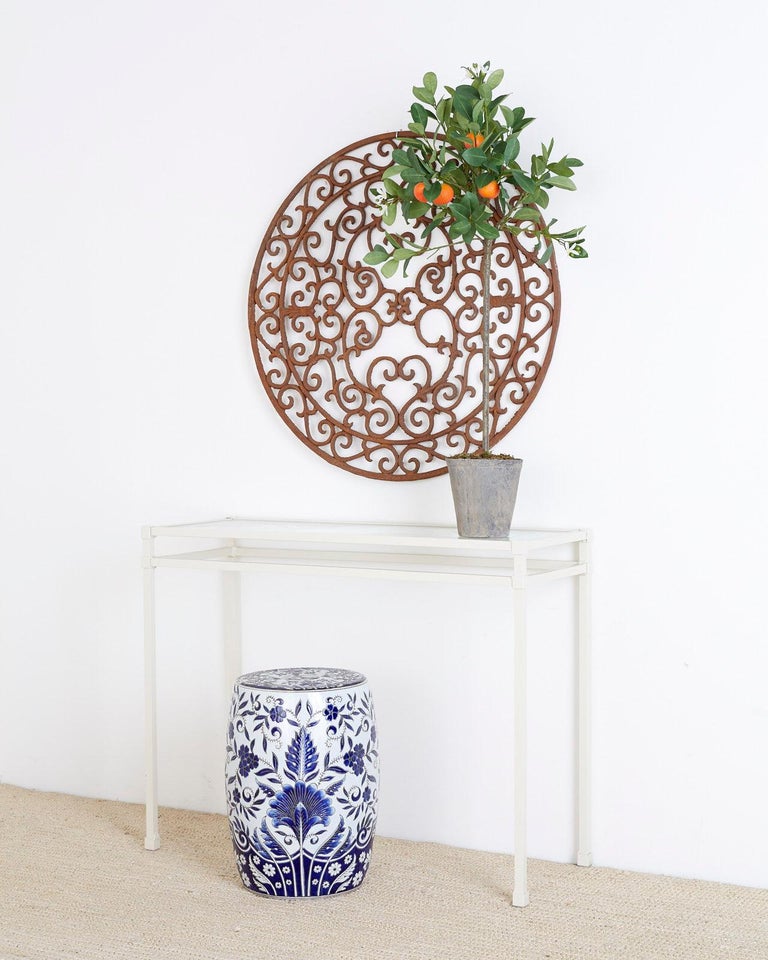 Pair of Brown Jordan Aluminum Patio Garden Console Tables For Sale at